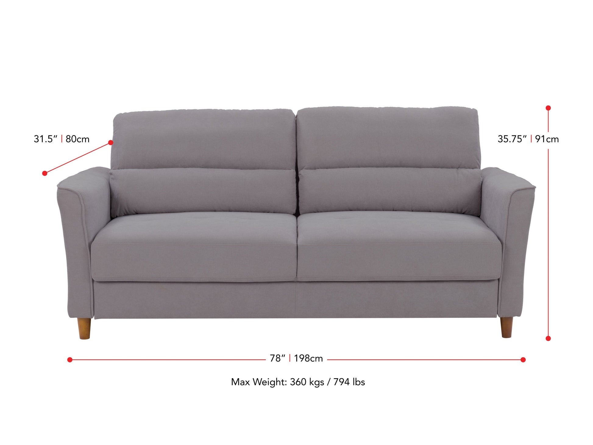 light grey 3 Seater Sofa Caroline collection measurements diagram by CorLiving#color_light-grey