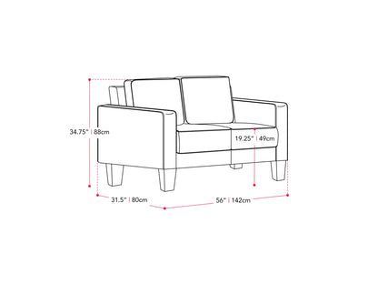 grey 2 Seater Sofa Loveseat Georgia Collection measurements diagram by CorLiving#color_georgia-grey