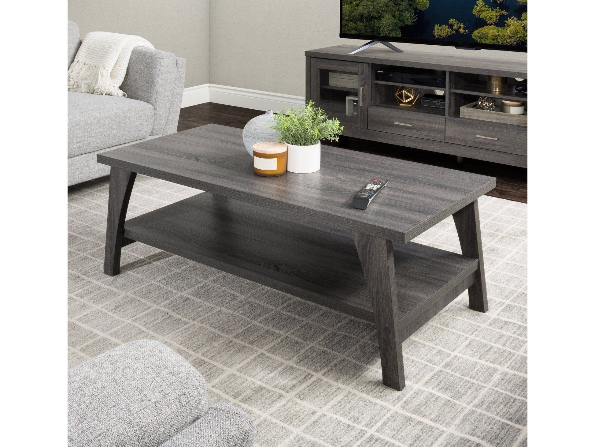 dark grey Two Tier Coffee Table Hollywood Collection lifestyle scene by CorLiving#color_dark-grey