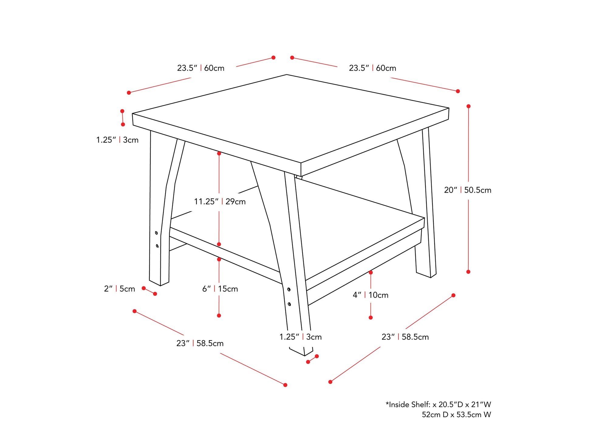 dark grey Square End Table Hollywood Collection measurements diagram by CorLiving#color_dark-grey