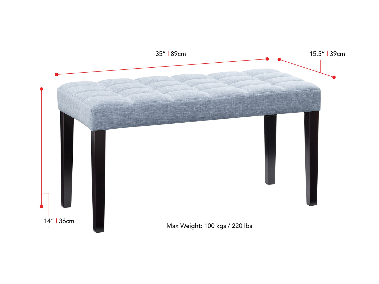 blue Accent Bench California Collection measurements diagram by CorLiving#color_california-blue