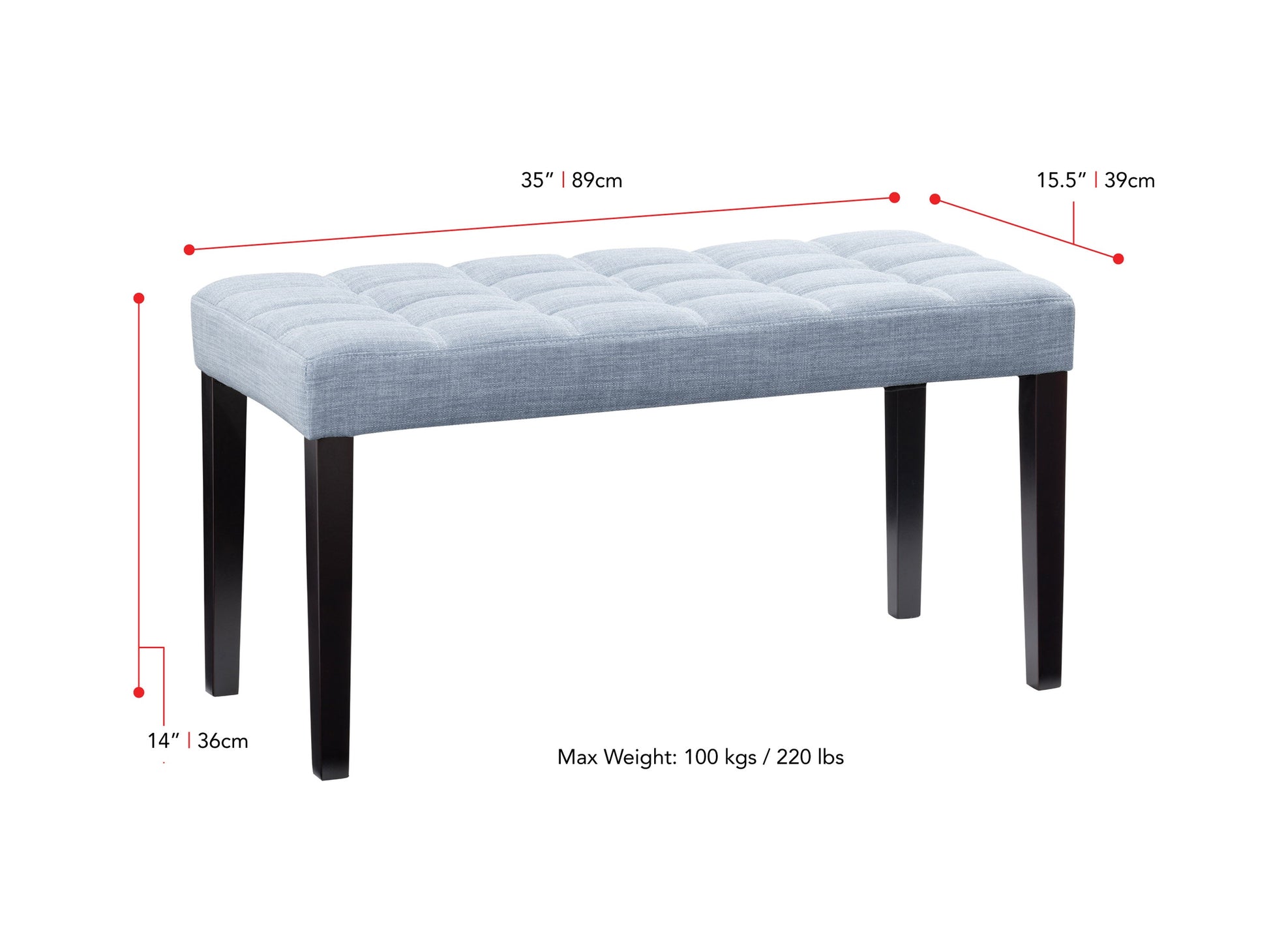 blue Accent Bench California Collection measurements diagram by CorLiving#color_california-blue