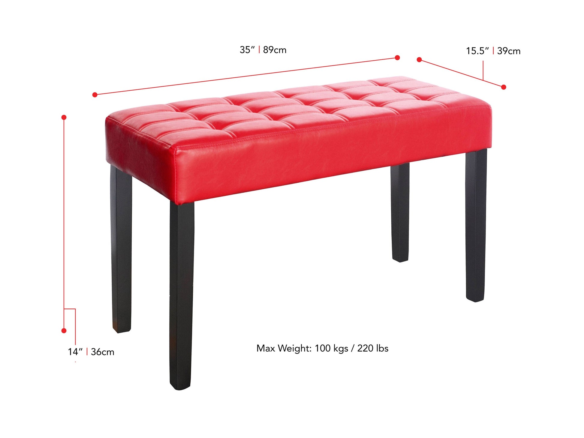 Red Bench California Collection measurements diagram by CorLiving#color_california-red