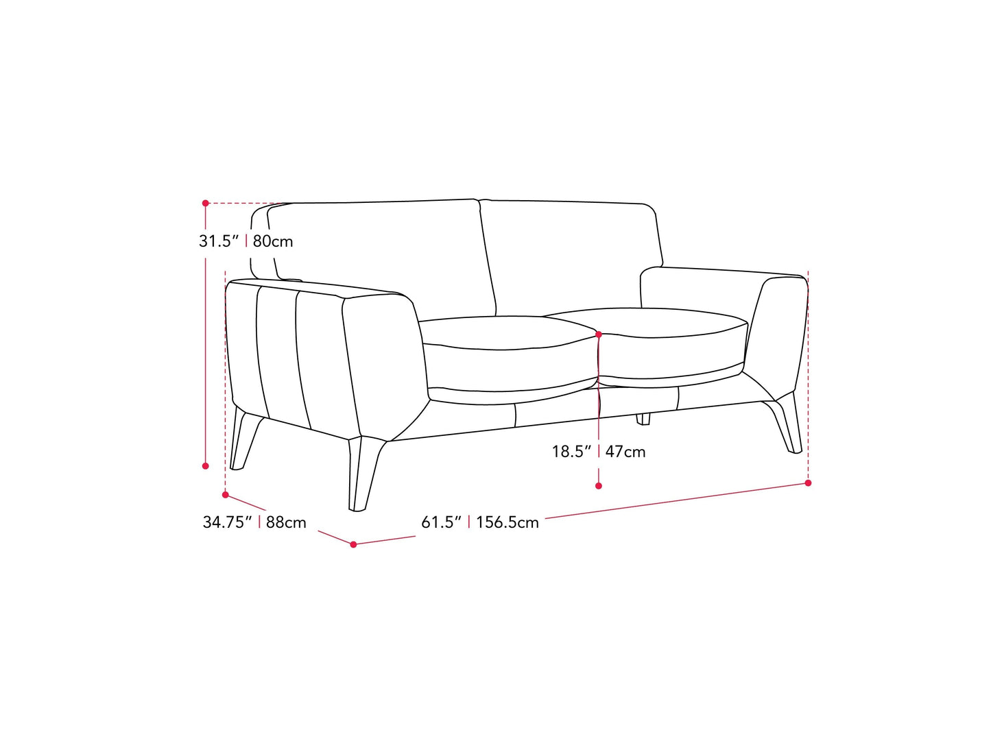 light grey London Loveseat London collection measurements diagram by CorLiving#color_light-grey