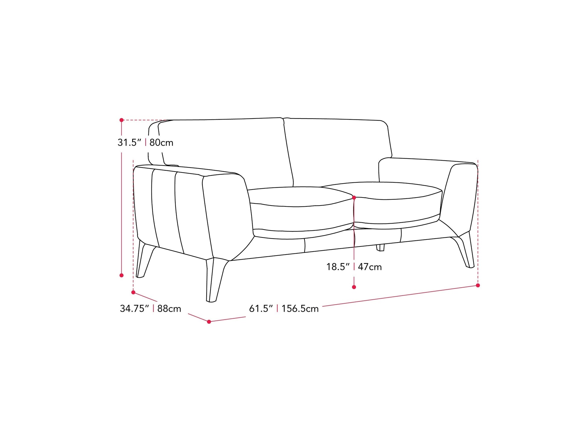 light grey London Loveseat London collection measurements diagram by CorLiving#color_light-grey