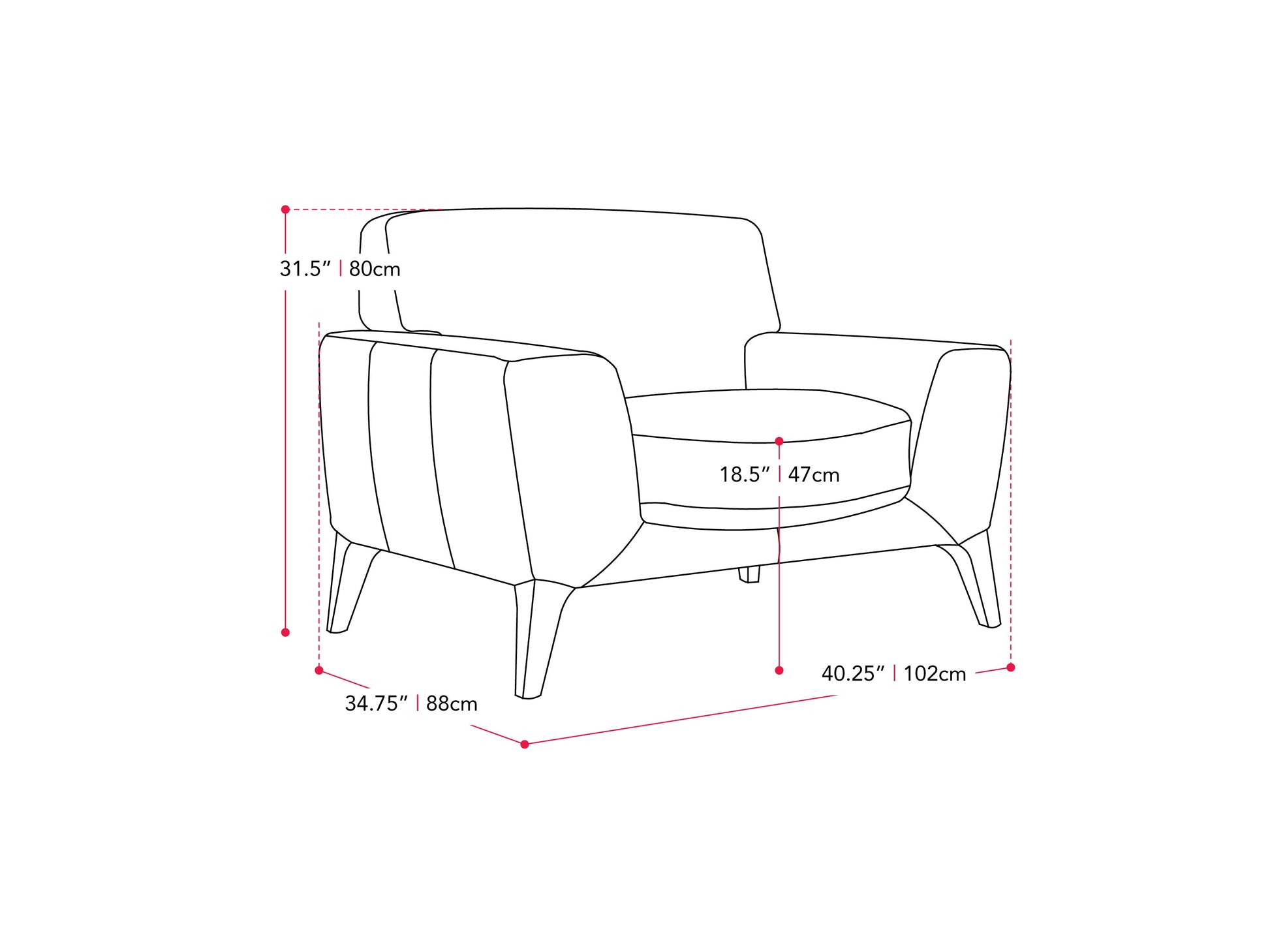 dark grey Accent Chair London Collection measurements diagram by Corliving#color_london-dark-grey