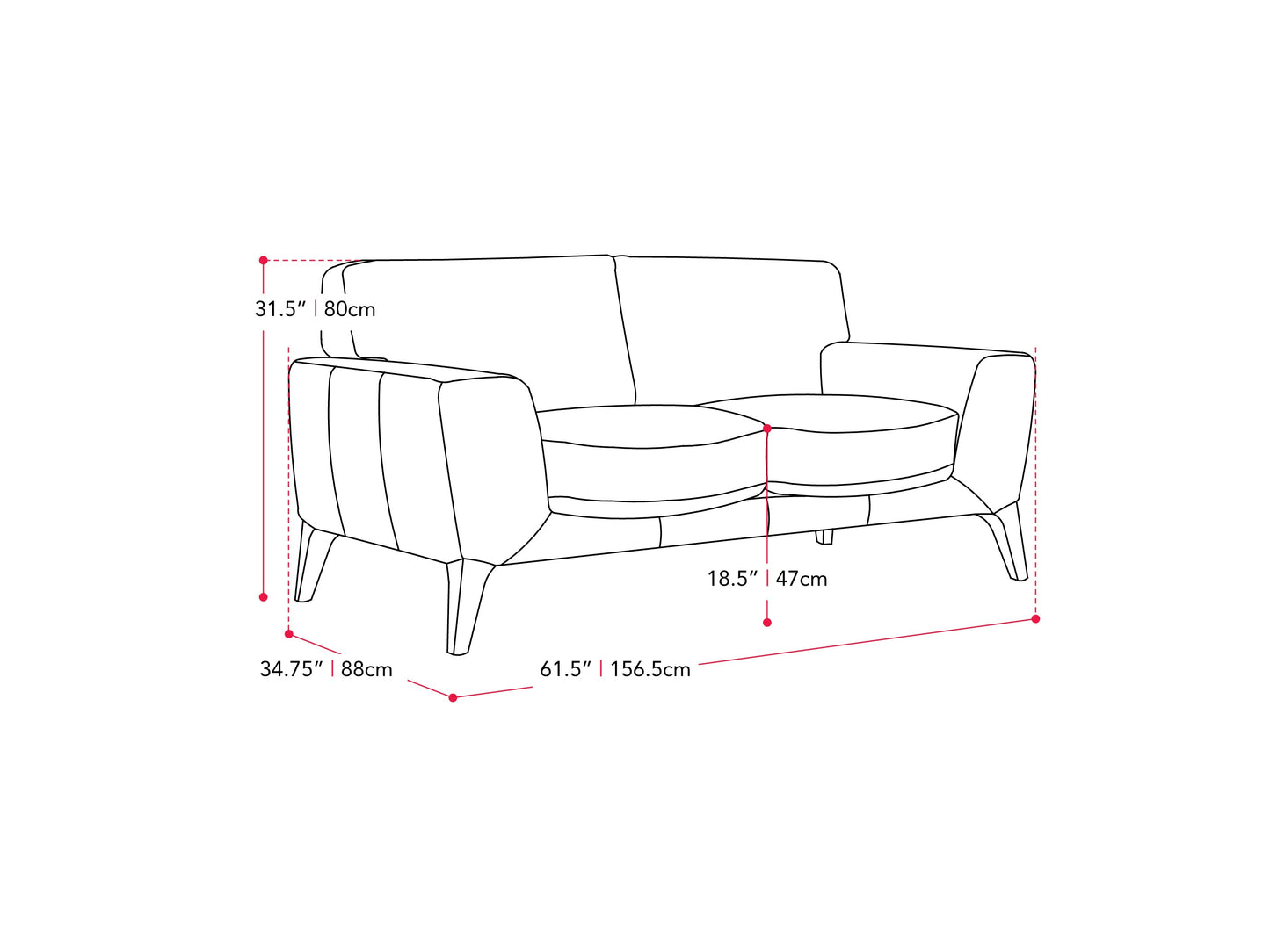 dark grey London Loveseat London collection measurements diagram by CorLiving#color_dark-grey