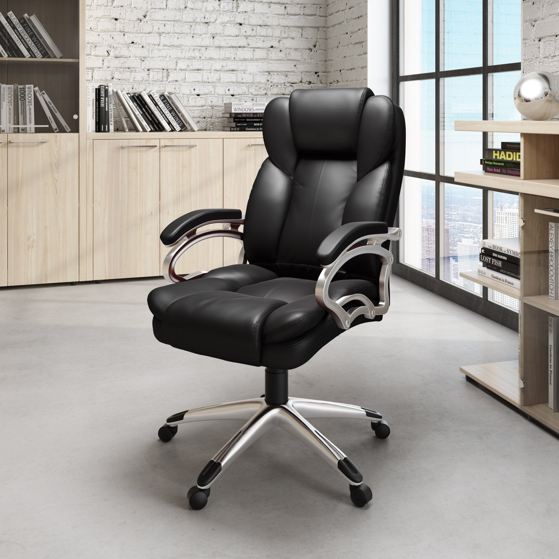 black Executive Office Chair Leon Collection lifestyle scene by CorLiving#color_black