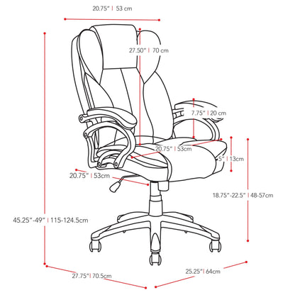 caramel brown Executive Office Chair Leon Collection measurements diagram by CorLiving#color_caramel-brown
