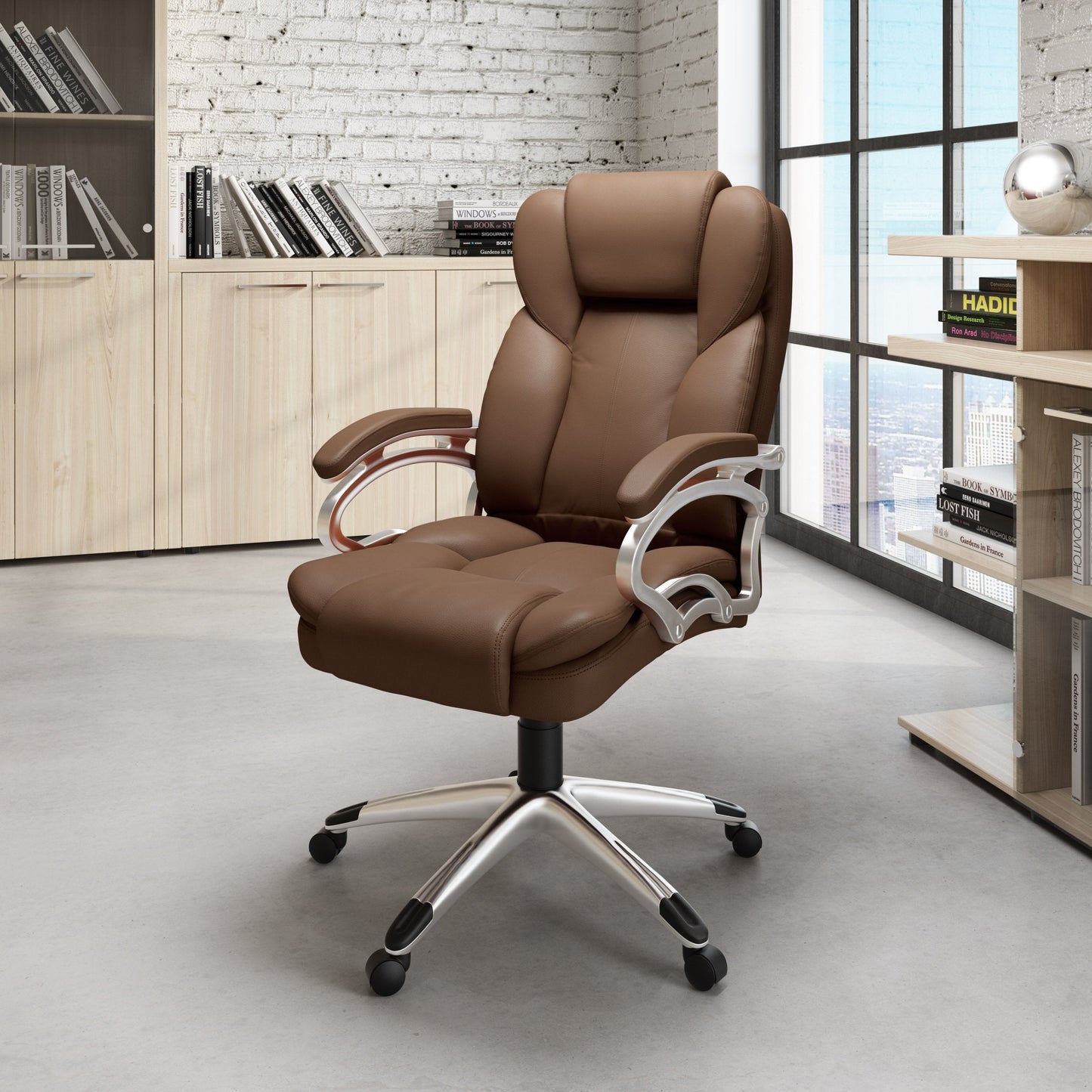 caramel brown Executive Office Chair Leon Collection lifestyle scene by CorLiving#color_caramel-brown