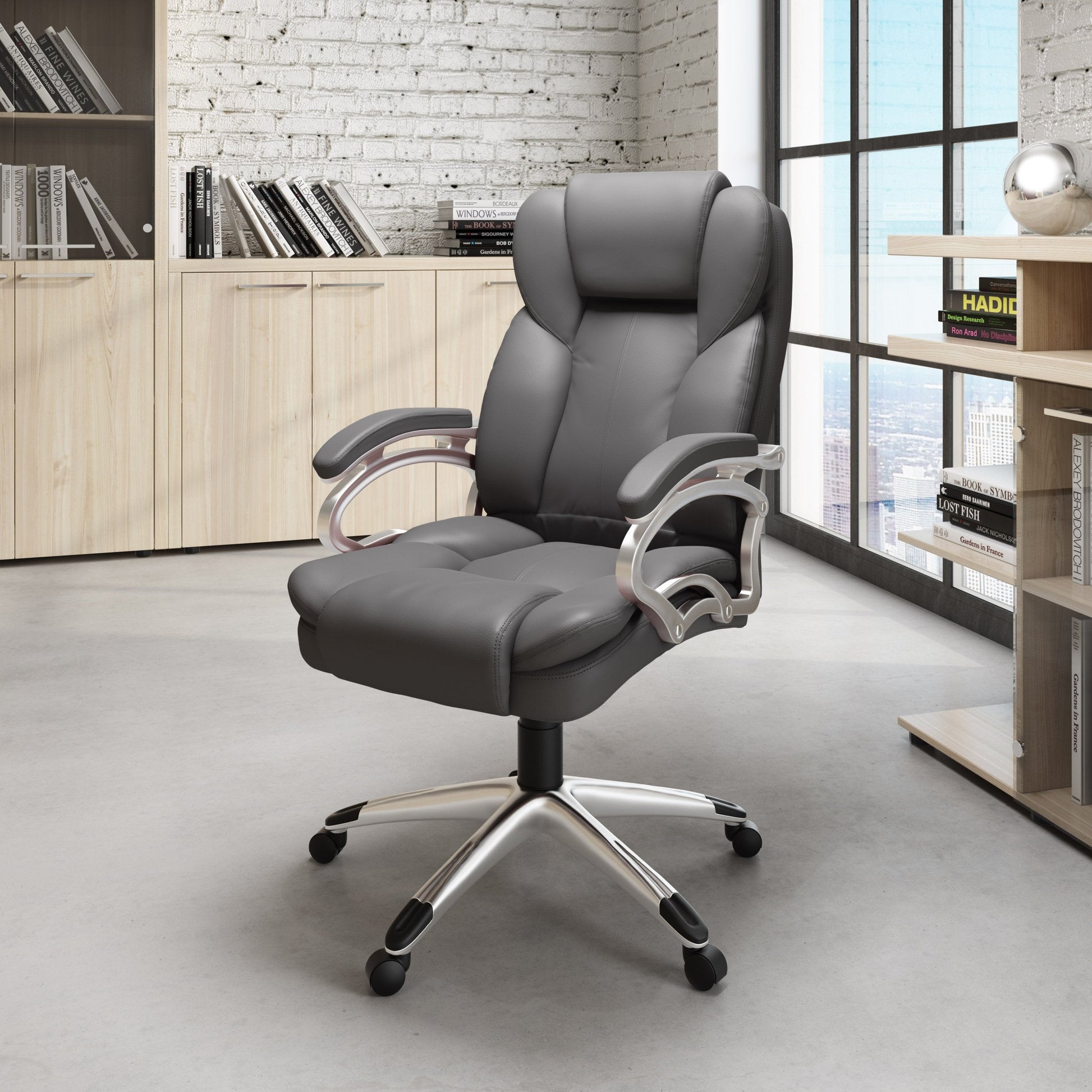 steel grey Executive Office Chair Leon Collection lifestyle scene by CorLiving#color_steel-grey
