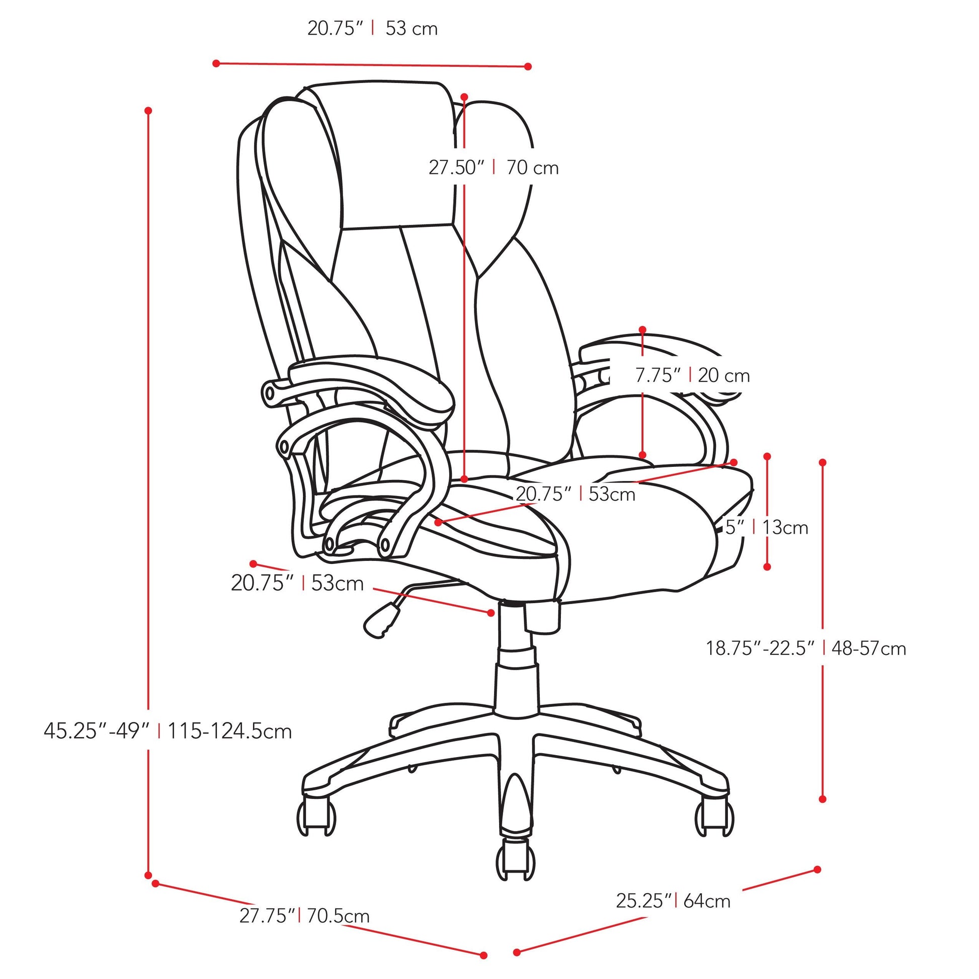 brick red Executive Office Chair Leon Collection measurements diagram by CorLiving#color_brick-red