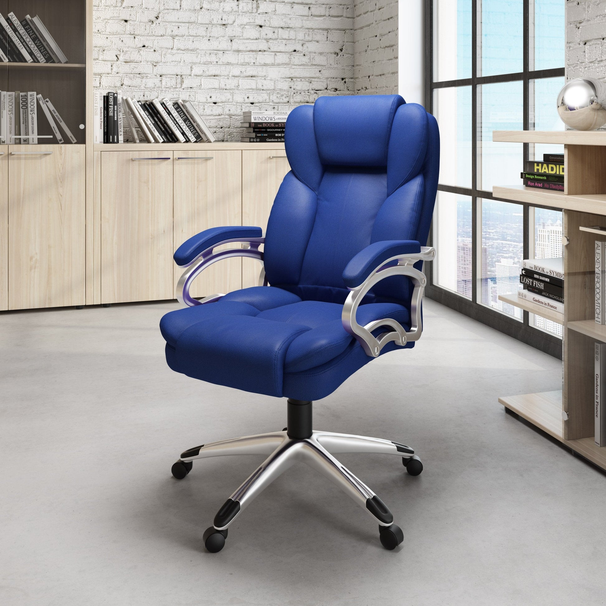 cobalt blue Executive Office Chair Leon Collection lifestyle scene by CorLiving#color_cobalt-blue