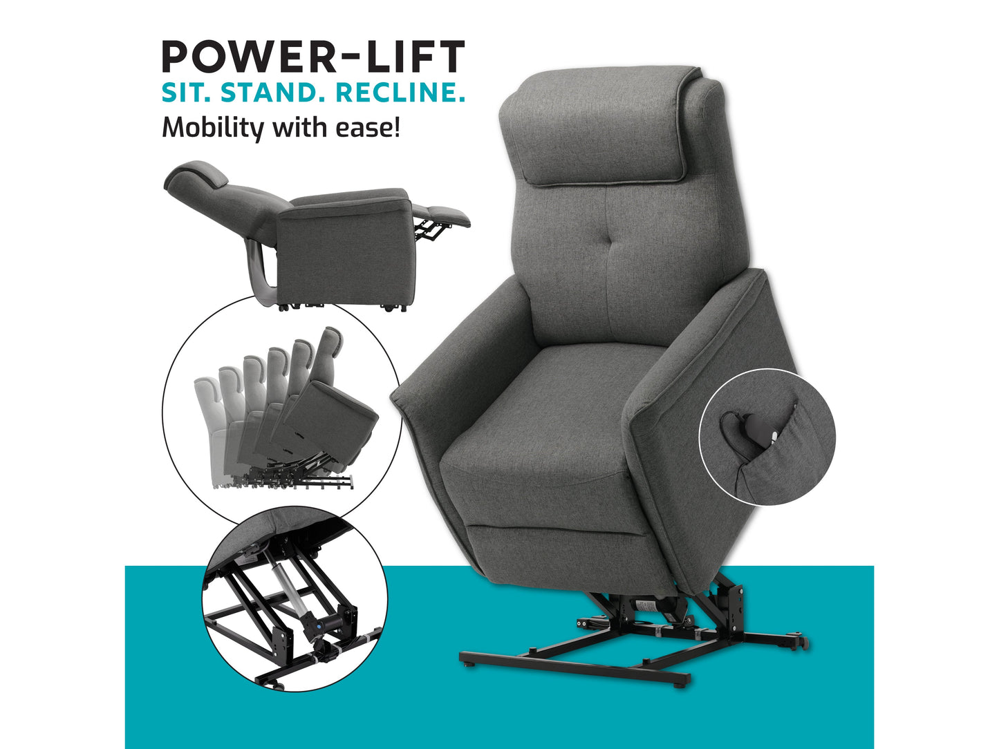 medium grey Power Lift Recliner Ashley Collection infographic by CorLiving#color_medium-grey