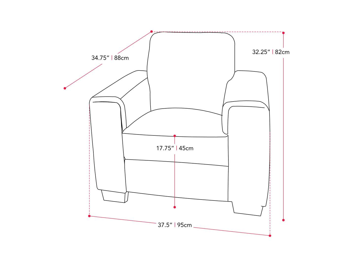 dark grey Grey Accent Chair Lyon Collection measurements diagram by CorLiving#color_lyon-dark-grey