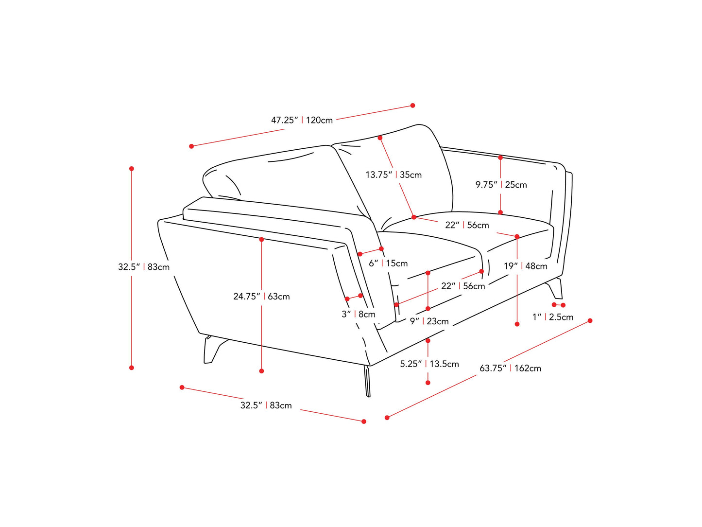 light grey 2 Seat Sofa Loveseat Lansing Collection measurements diagram by CorLiving#color_lansing-light-grey