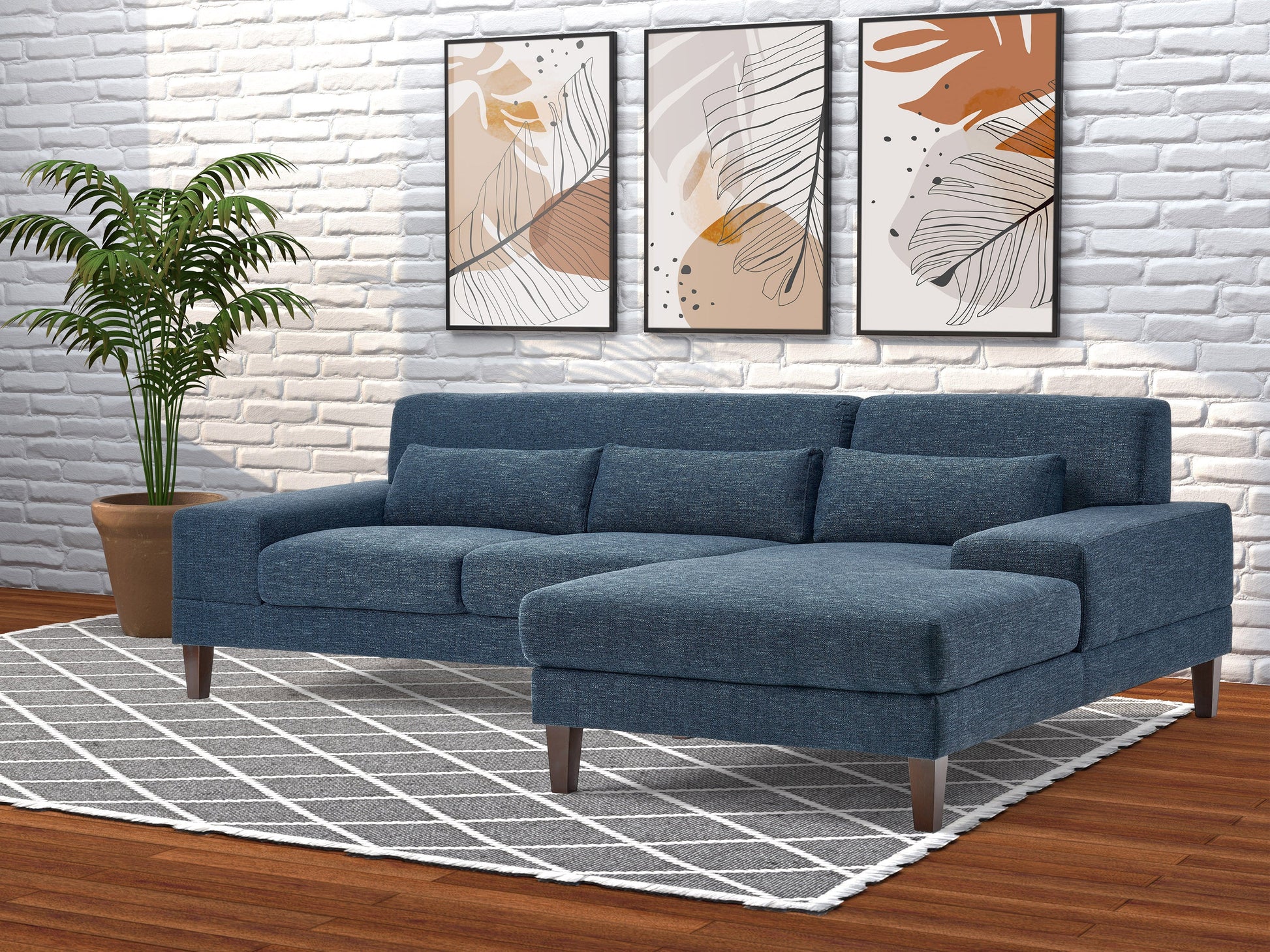 blue Modern Sectional Sofa, Left Facing Ava collection lifestyle scene by CorLiving#color_blue