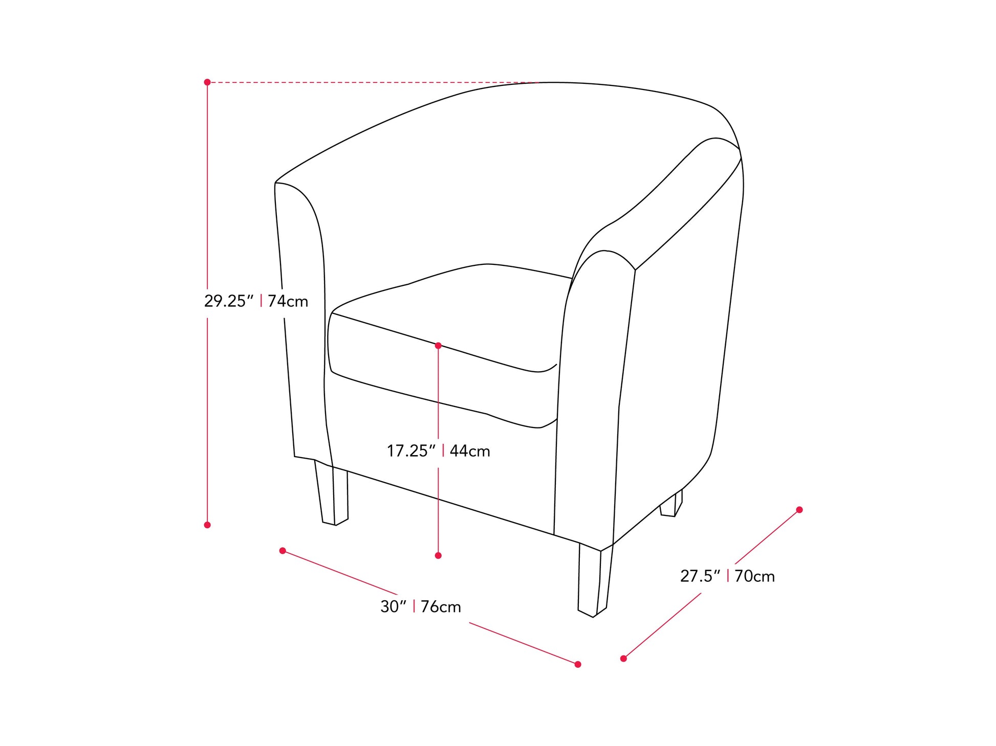 grey Tub Chair Elewood Collection measurements diagram by CorLiving#color_elewood-grey