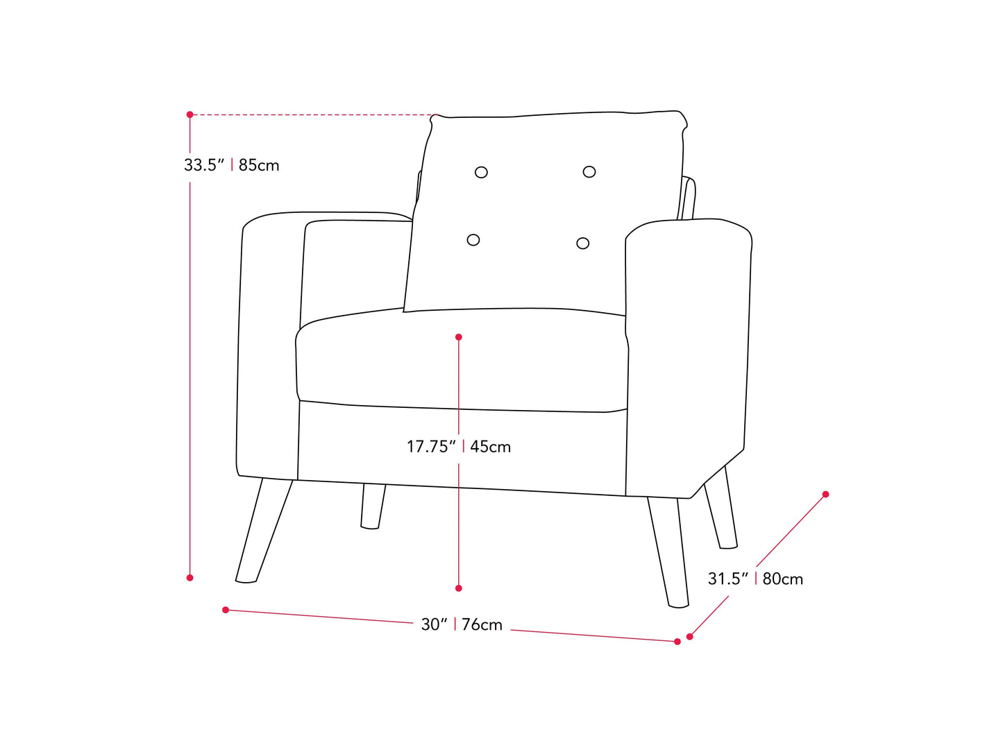 grey Tufted Accent Chair Lyla Collection measurements diagram by CorLiving#color_lyla-grey