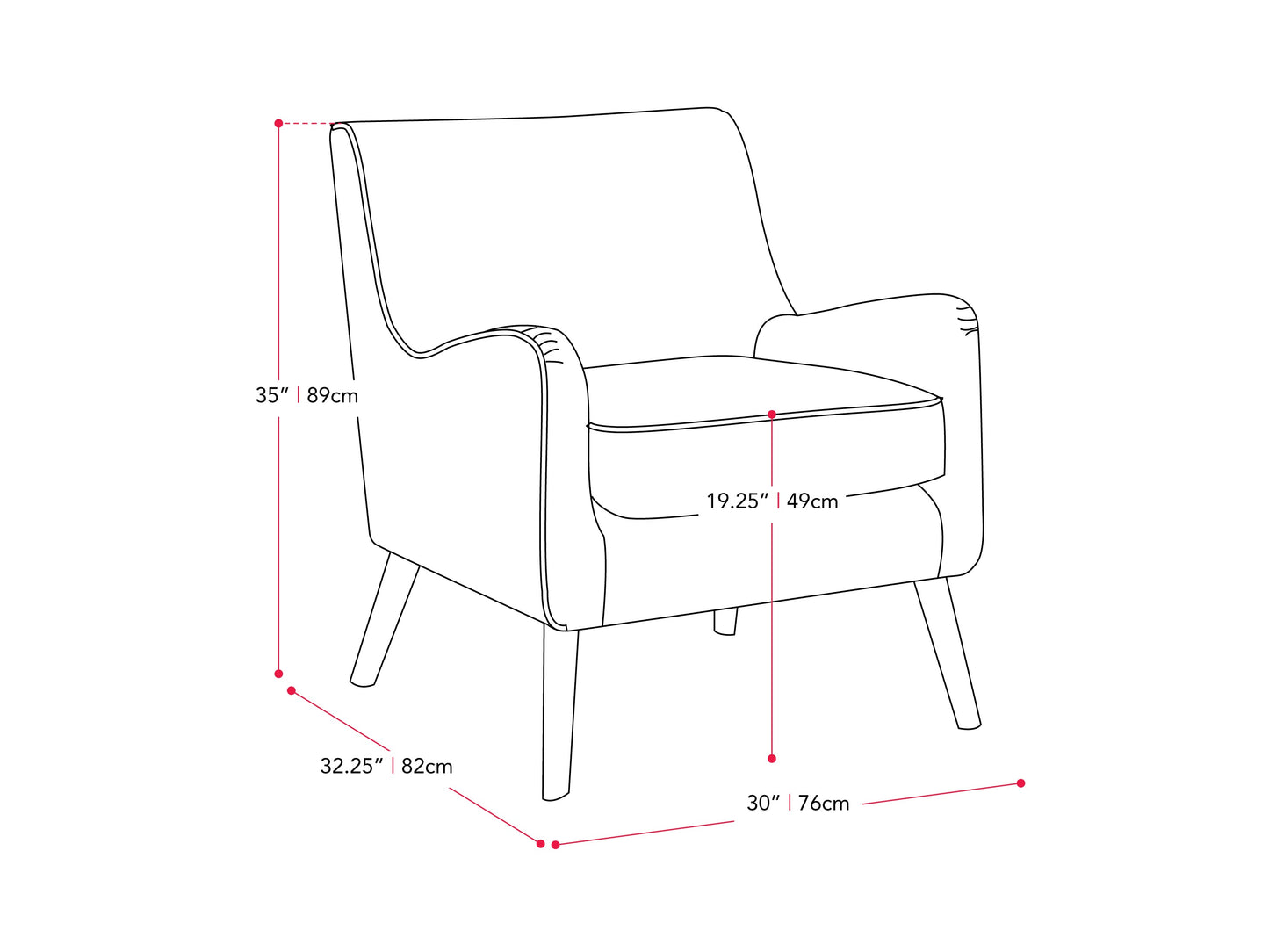 grey Velvet Accent Chair Isla Collection measurements diagram by CorLiving#color_isla-grey