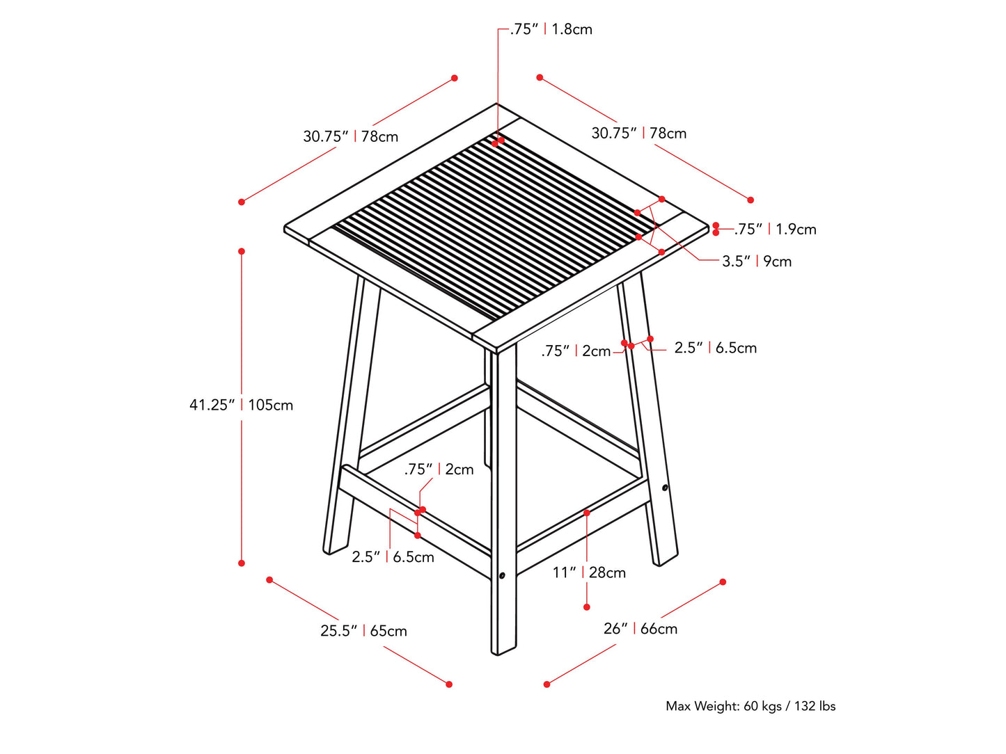 white Outdoor Pub Table Miramar Collection measurements diagram by CorLiving#color_miramar-washed-white
