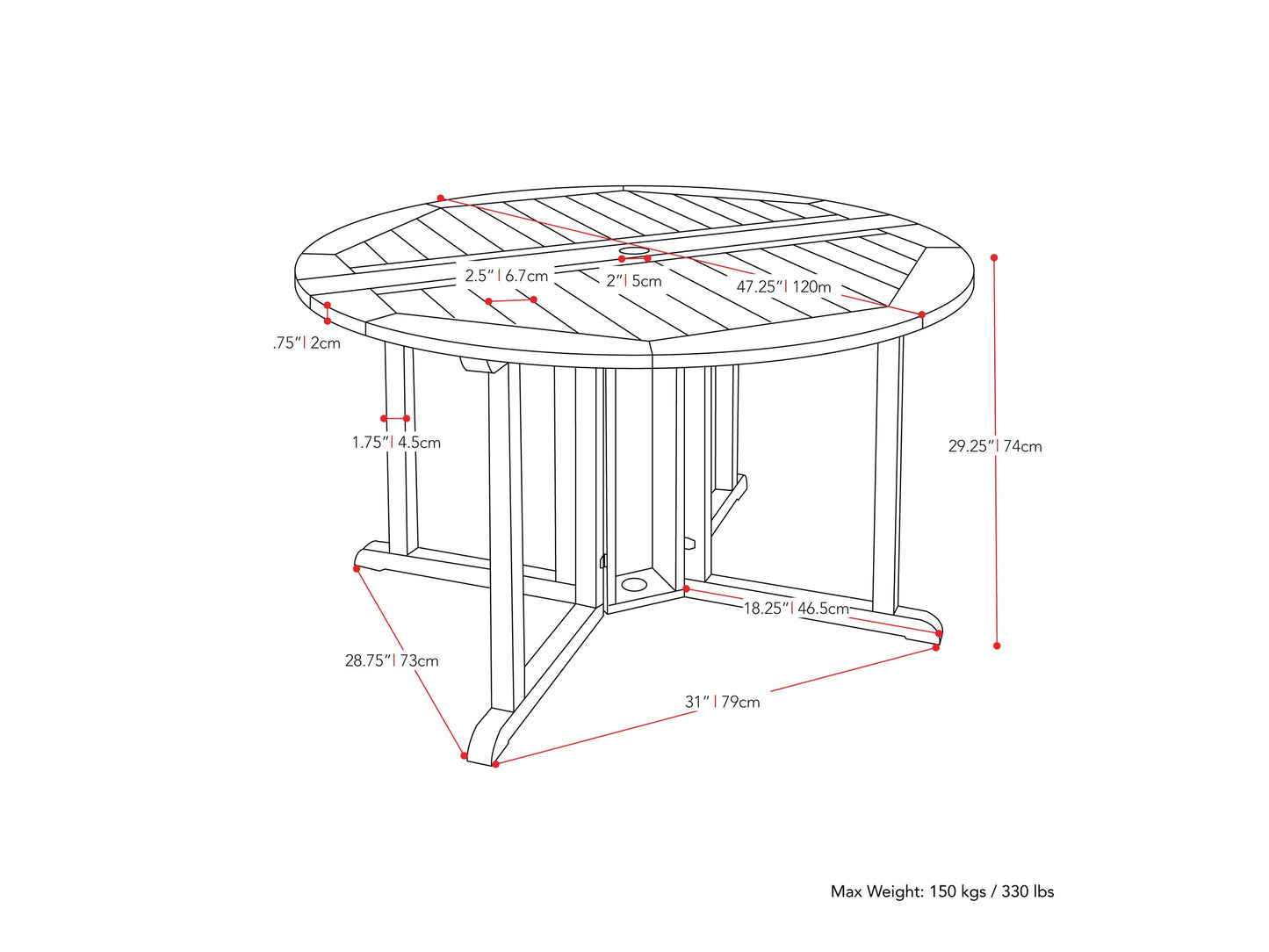 white Outdoor Drop Leaf Table Miramar Collection measurements diagram by CorLiving#color_miramar-washed-white