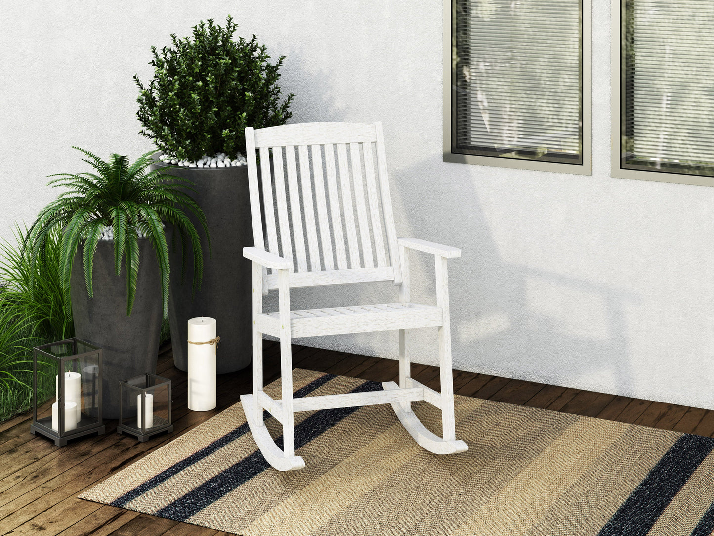 white Outdoor Rocking Chair Miramar Collection lifestyle scene by CorLiving#color_miramar-washed-white