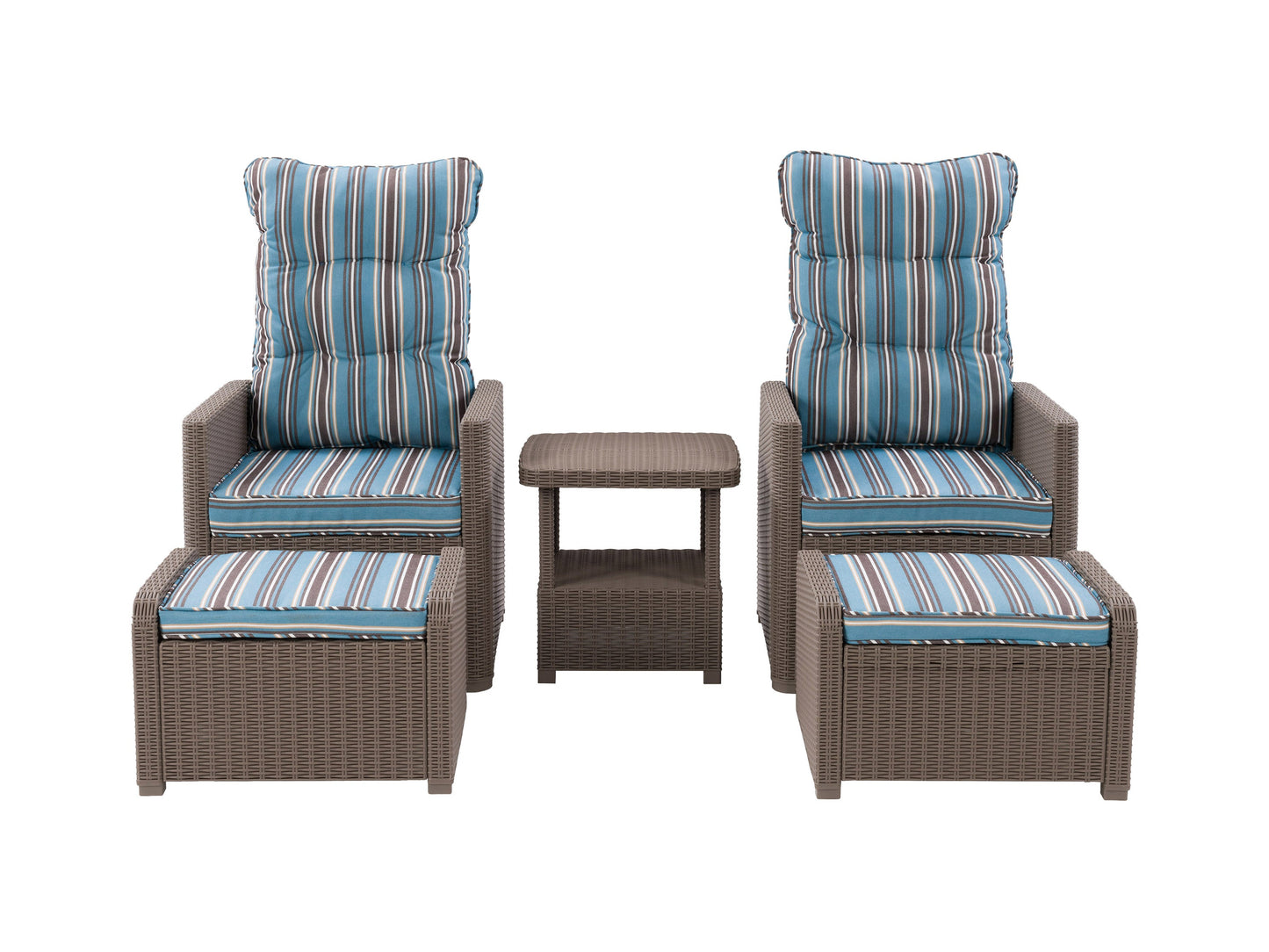 blue stripe Patio Recliner and Ottoman Set, 5pc Lake Front Collection product image by CorLiving#color_blue-stripe