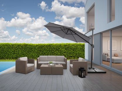 grey offset patio umbrella, 360 degree 100 Series lifestyle scene CorLiving#color_grey