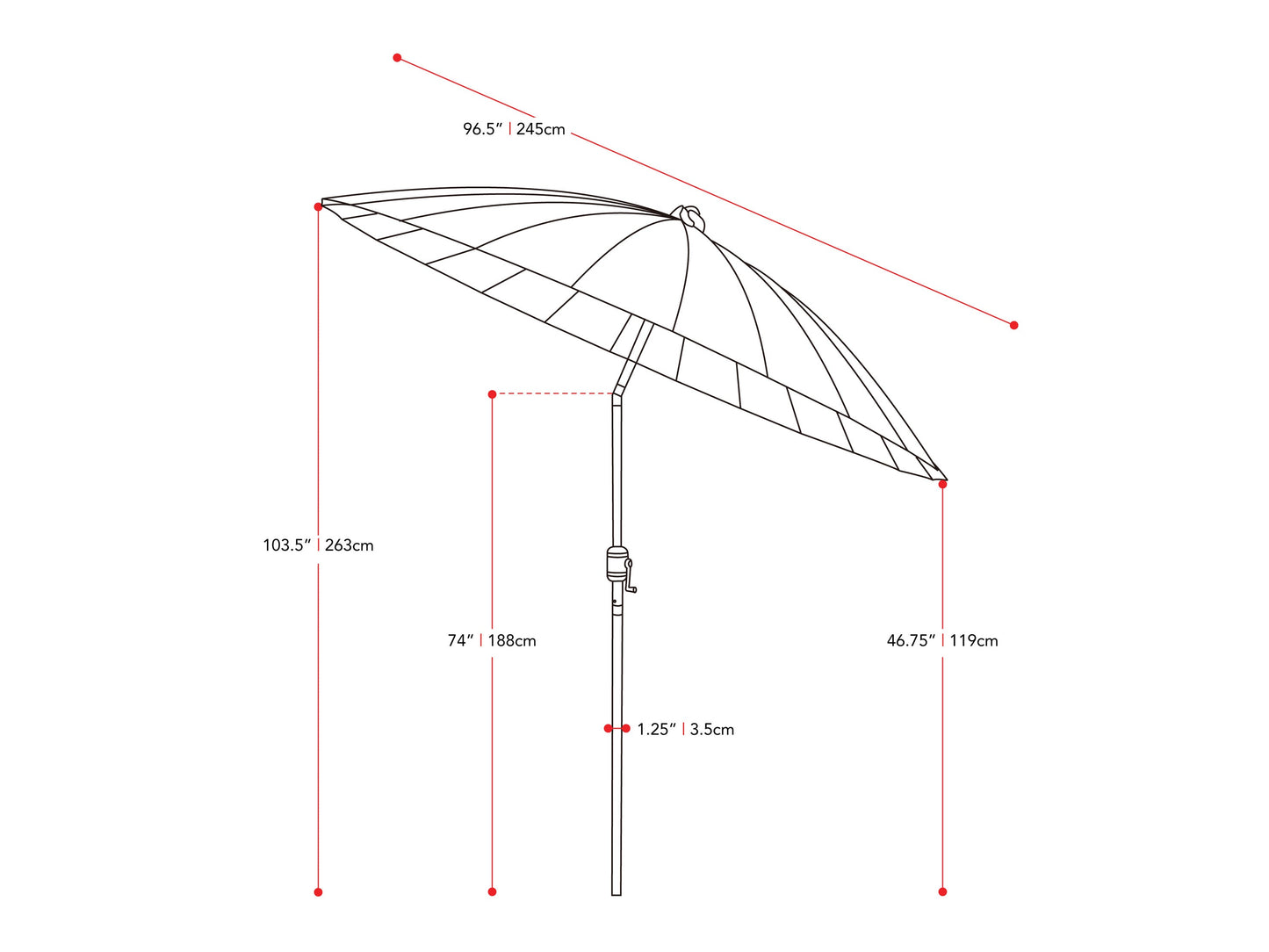 beige parasol umbrella, tilting  Sun Shield Collection measurements diagram CorLiving#color_beige