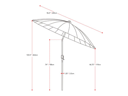 beige parasol umbrella, tilting  Sun Shield Collection measurements diagram CorLiving#color_beige