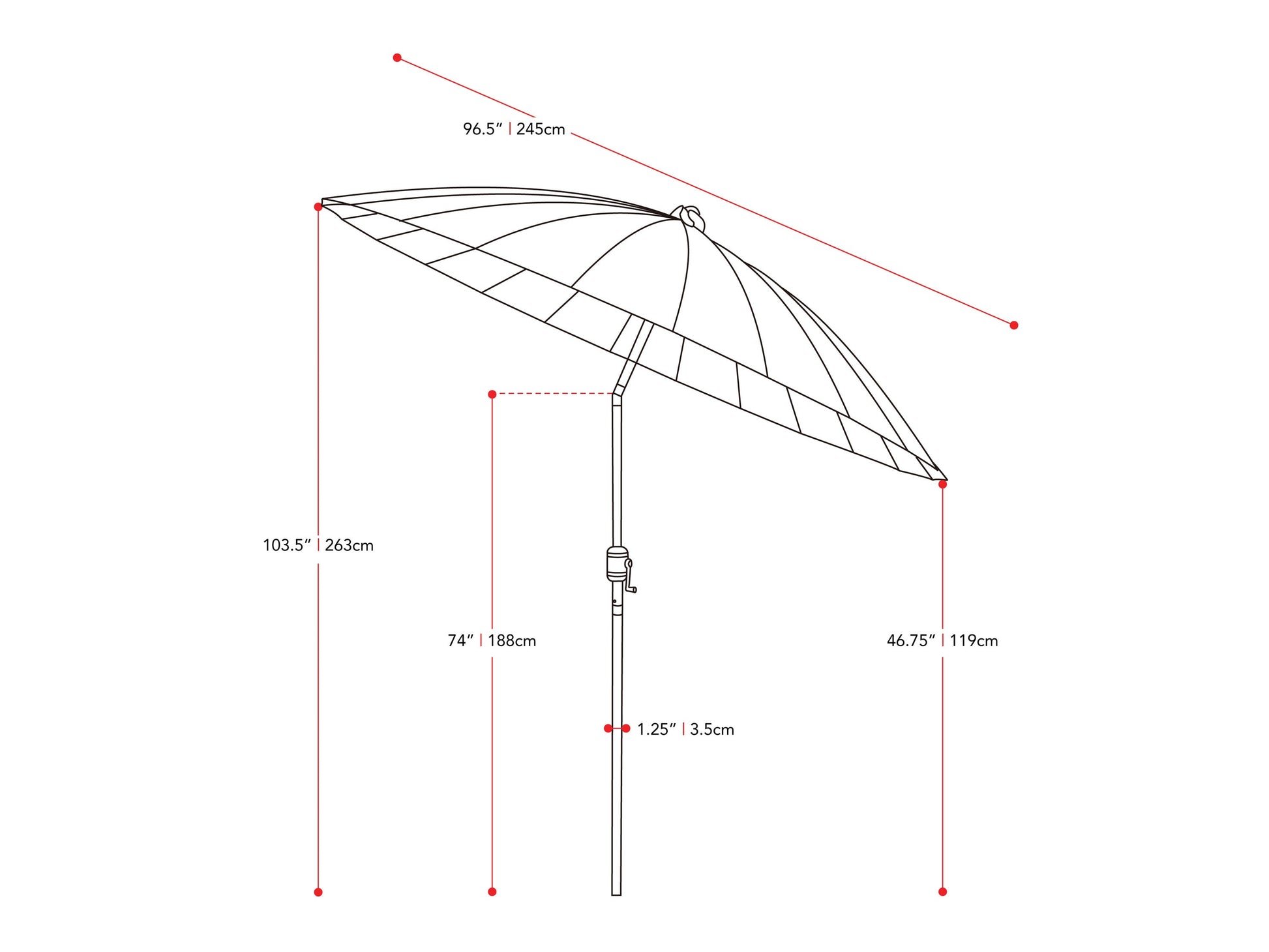 grey parasol umbrella, tilting  Sun Shield Collection measurements diagram CorLiving#color_grey