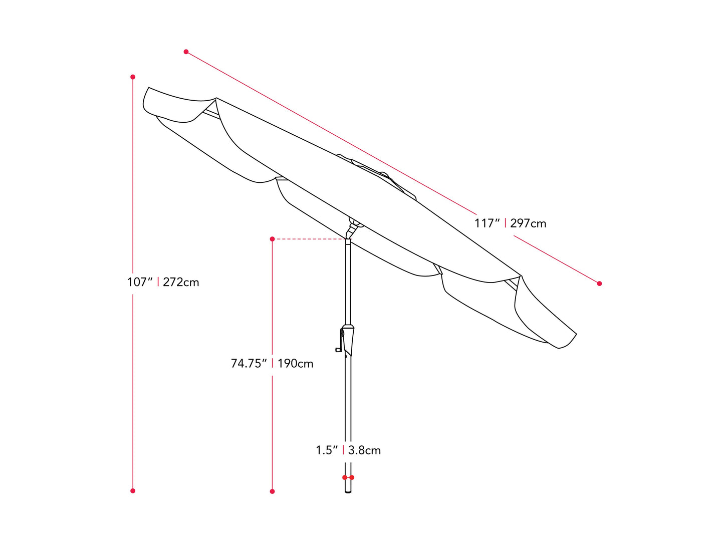 orange 10ft patio umbrella, round tilting 200 Series measurements diagram CorLiving#color_orange