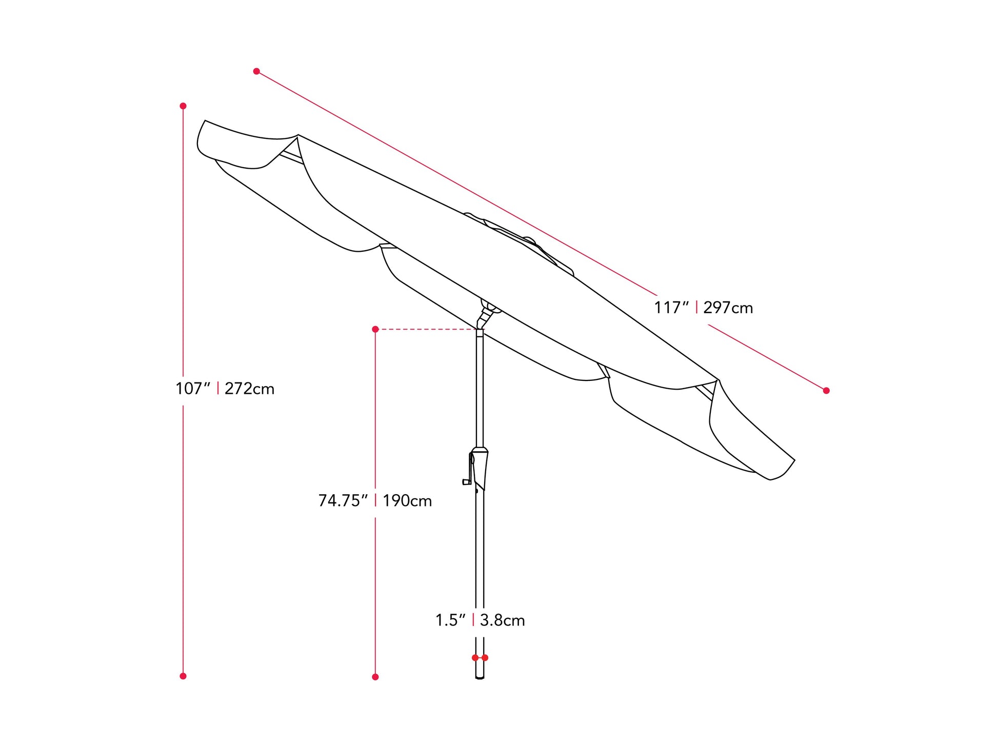 sandy grey 10ft patio umbrella, round tilting 200 Series measurements diagram CorLiving#color_sandy-grey