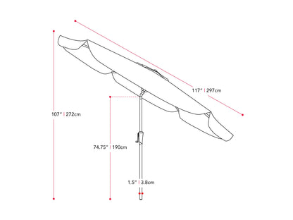 sandy grey 10ft patio umbrella, round tilting 200 Series measurements diagram CorLiving#color_sandy-grey
