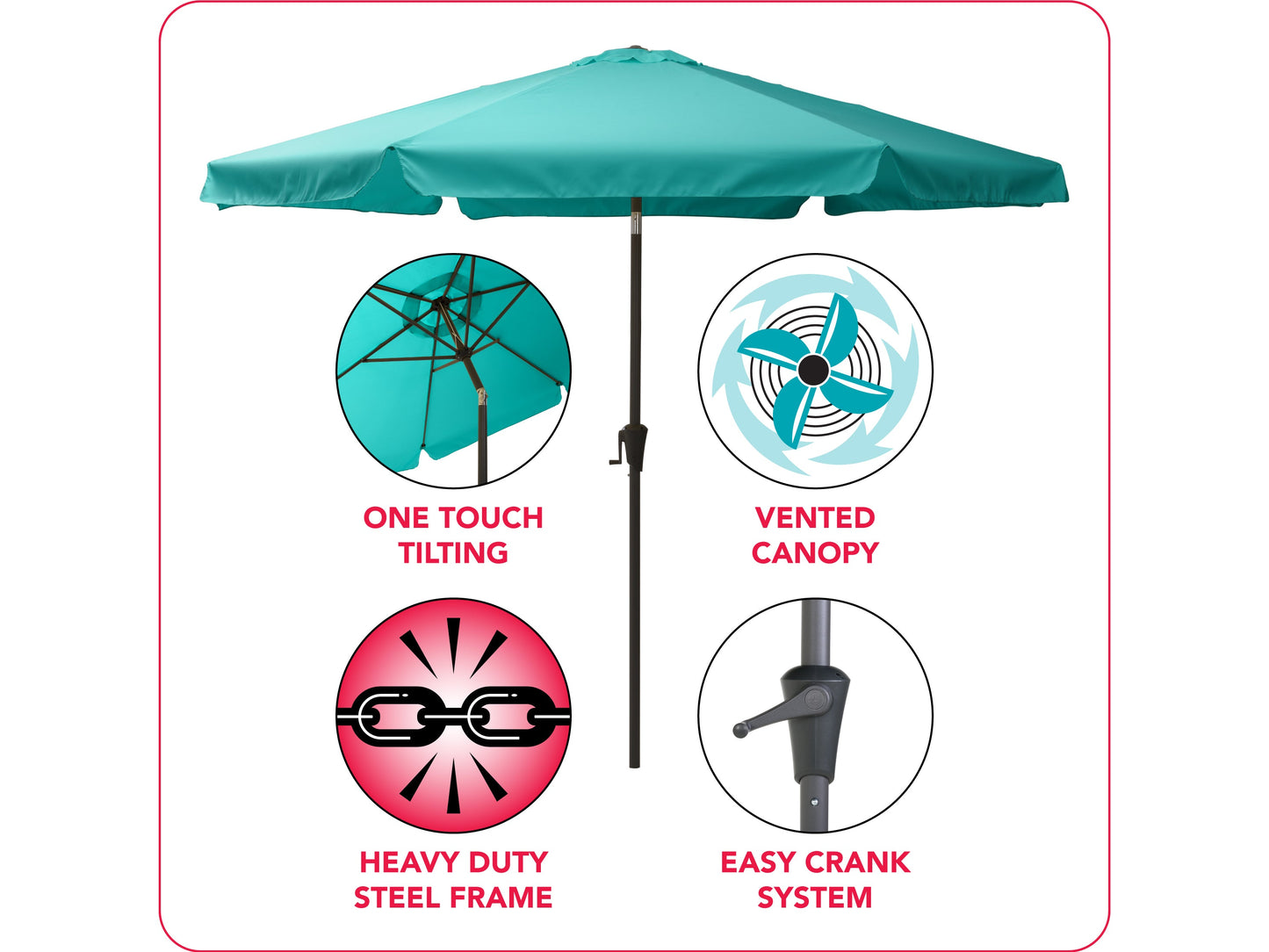 turquoise blue 10ft patio umbrella, round tilting 200 Series infographic CorLiving#color_turquoise-blue