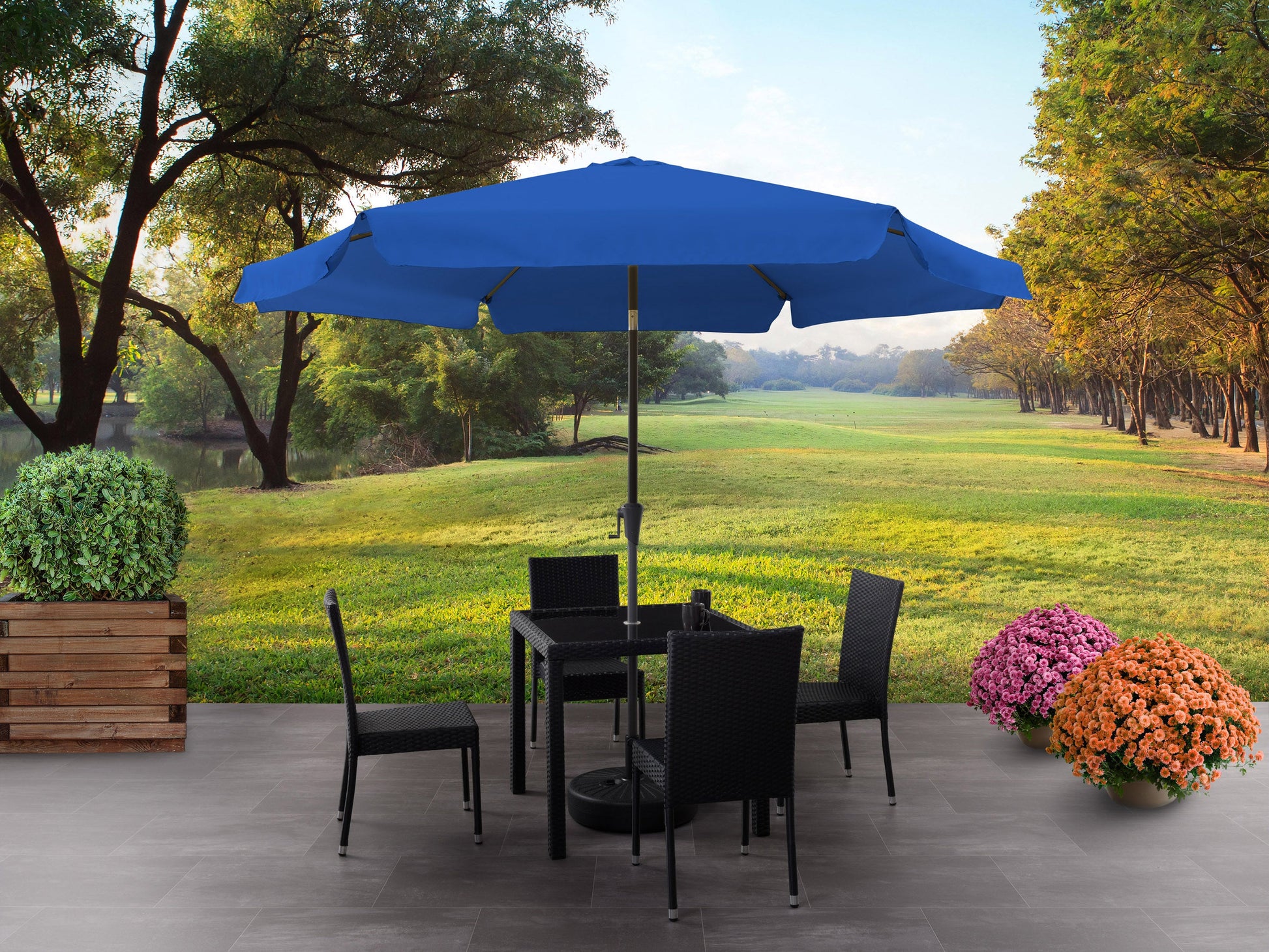 cobalt blue 10ft patio umbrella, round tilting 200 Series lifestyle scene CorLiving#color_cobalt-blue