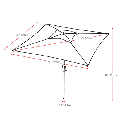 black square patio umbrella, tilting with base 300 Series measurements diagram CorLiving#color_black
