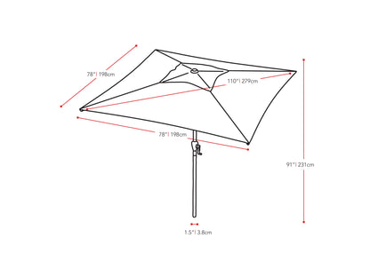 orange square patio umbrella, tilting 300 Series measurements diagram CorLiving#color_orange