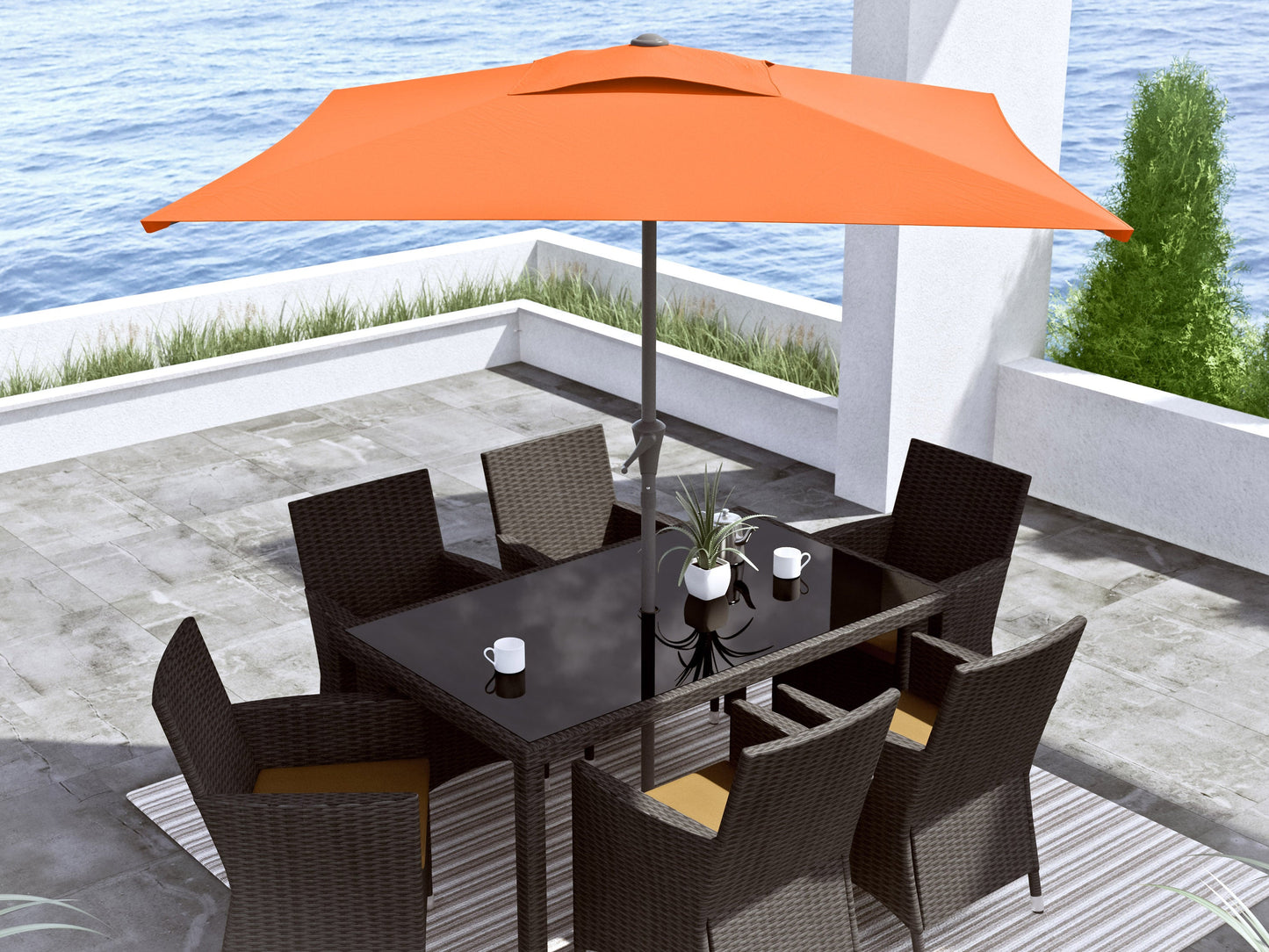 orange square patio umbrella, tilting 300 Series lifestyle scene CorLiving#color_orange