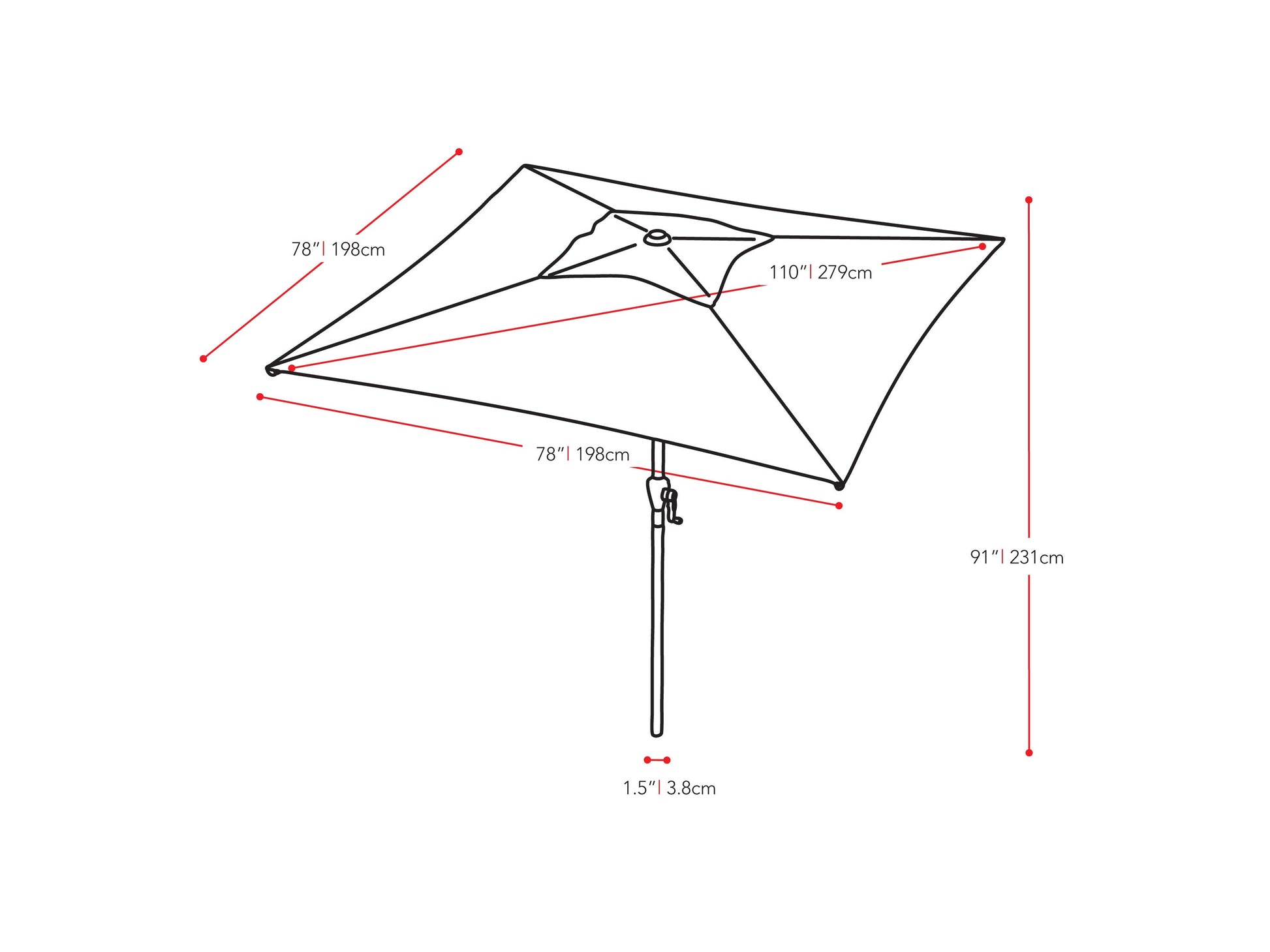 warm white square patio umbrella, tilting 300 Series measurements diagram CorLiving#color_warm-white