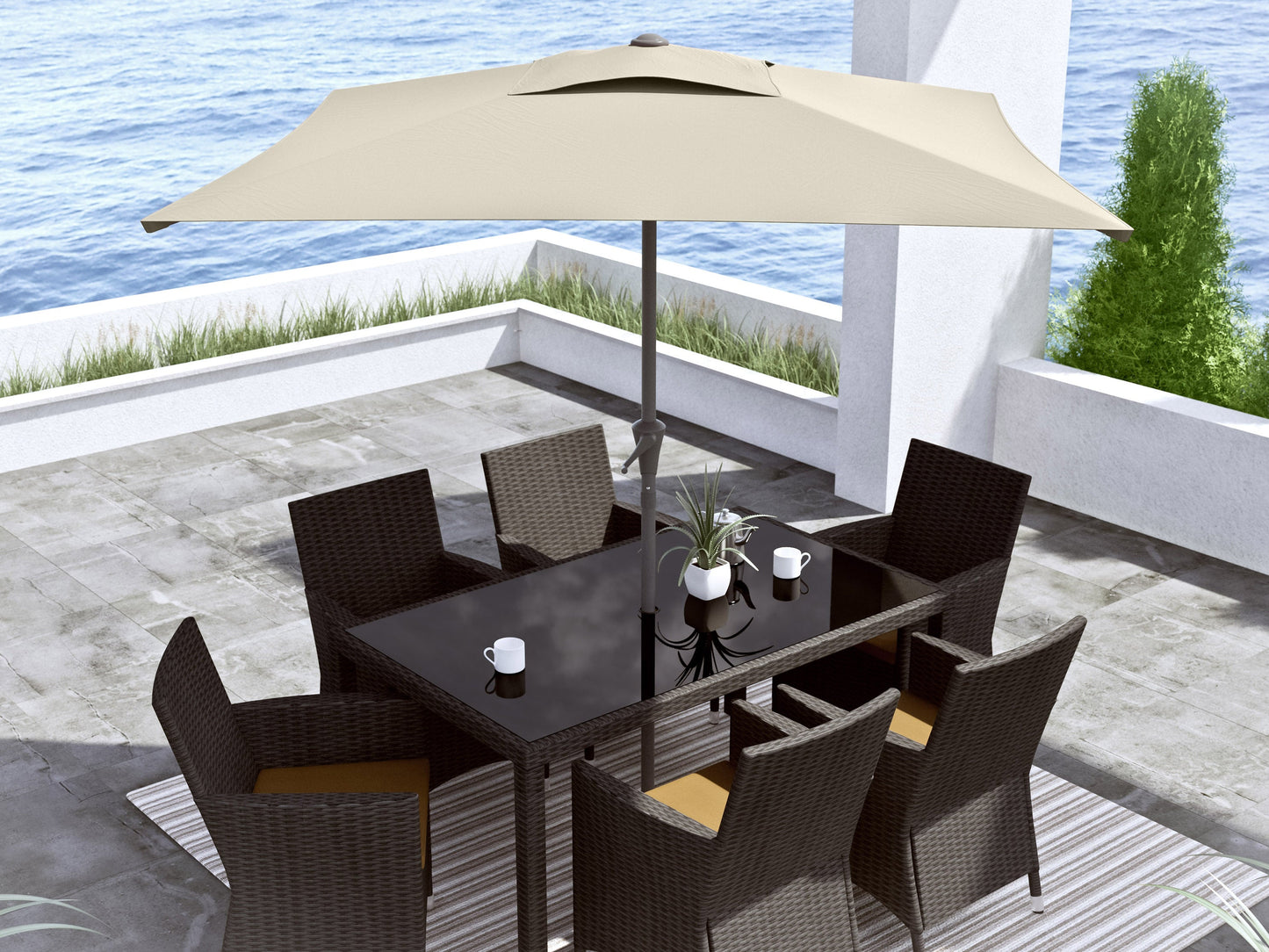 warm white square patio umbrella, tilting 300 Series lifestyle scene CorLiving#color_warm-white