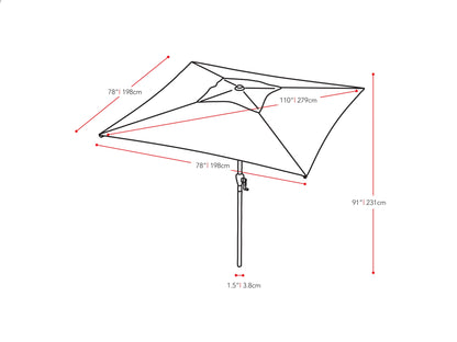 sandy brown  square patio umbrella, tilting 300 Series measurements diagram CorLiving#color_sandy-brown 