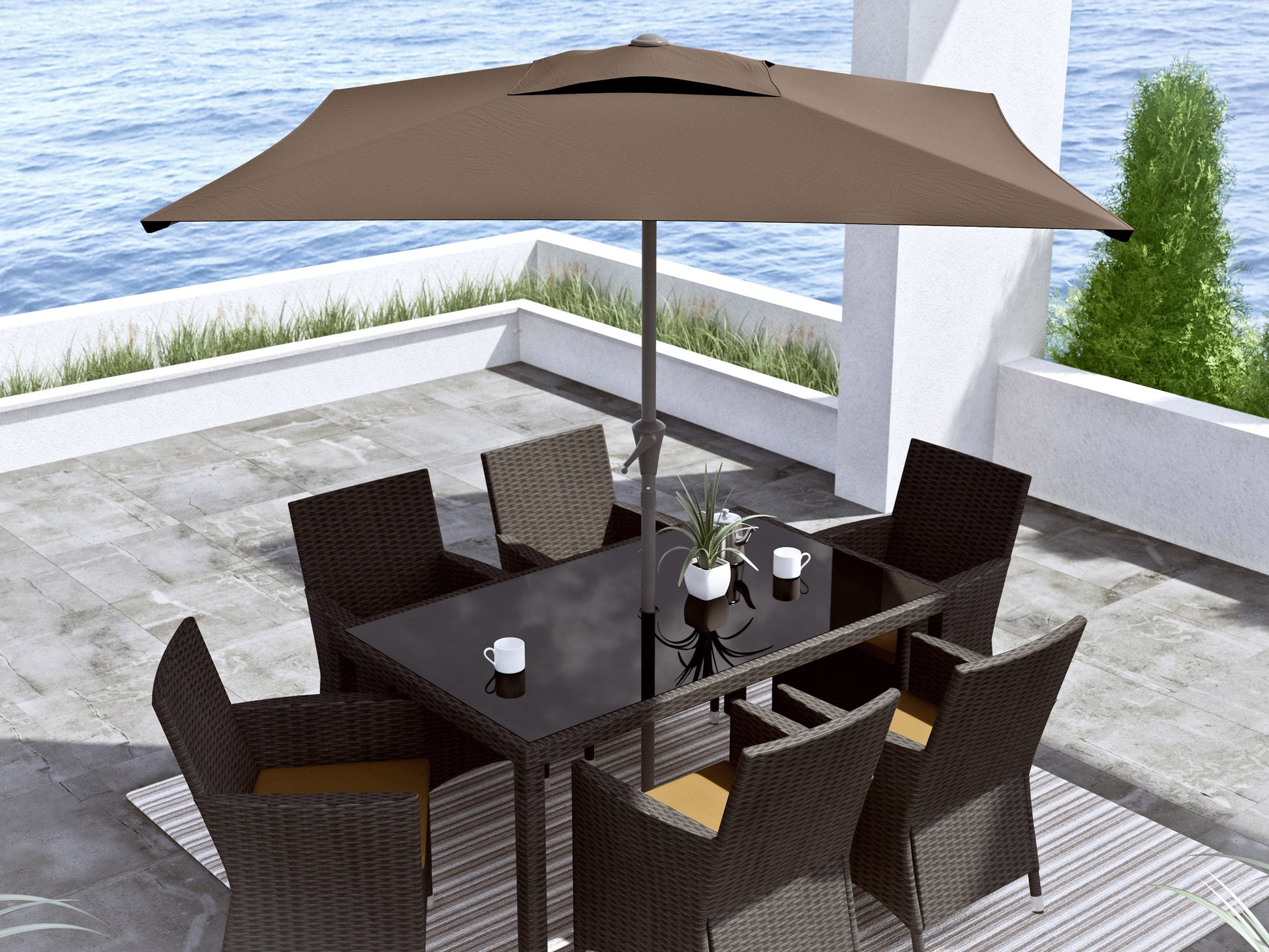 sandy brown  square patio umbrella, tilting 300 Series lifestyle scene CorLiving#color_sandy-brown 