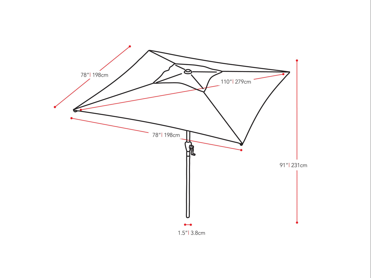sandy grey  square patio umbrella, tilting 300 Series measurements diagram CorLiving#color_sandy-grey 