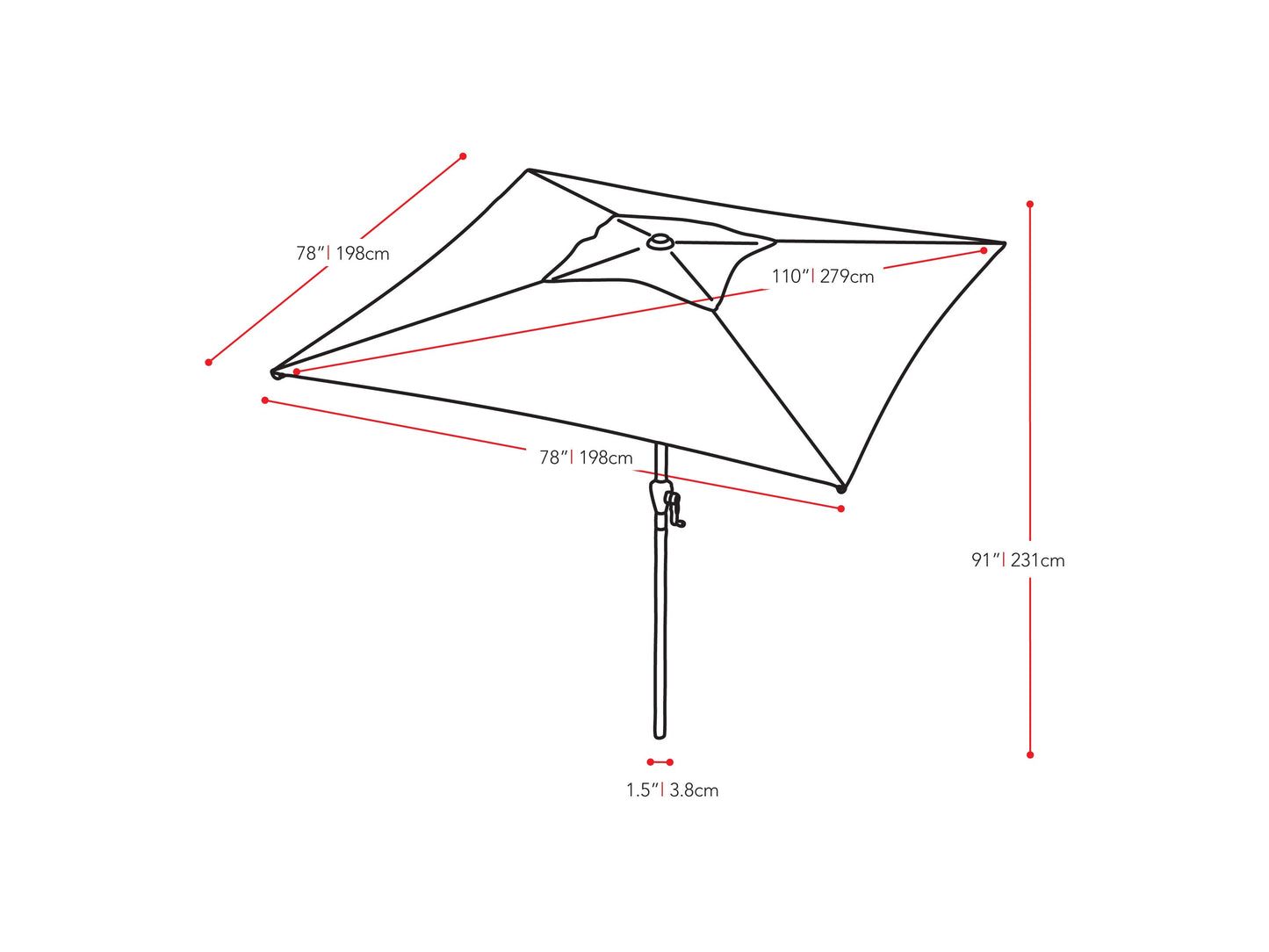 lime green square patio umbrella, tilting 300 Series measurements diagram CorLiving#color_lime-green