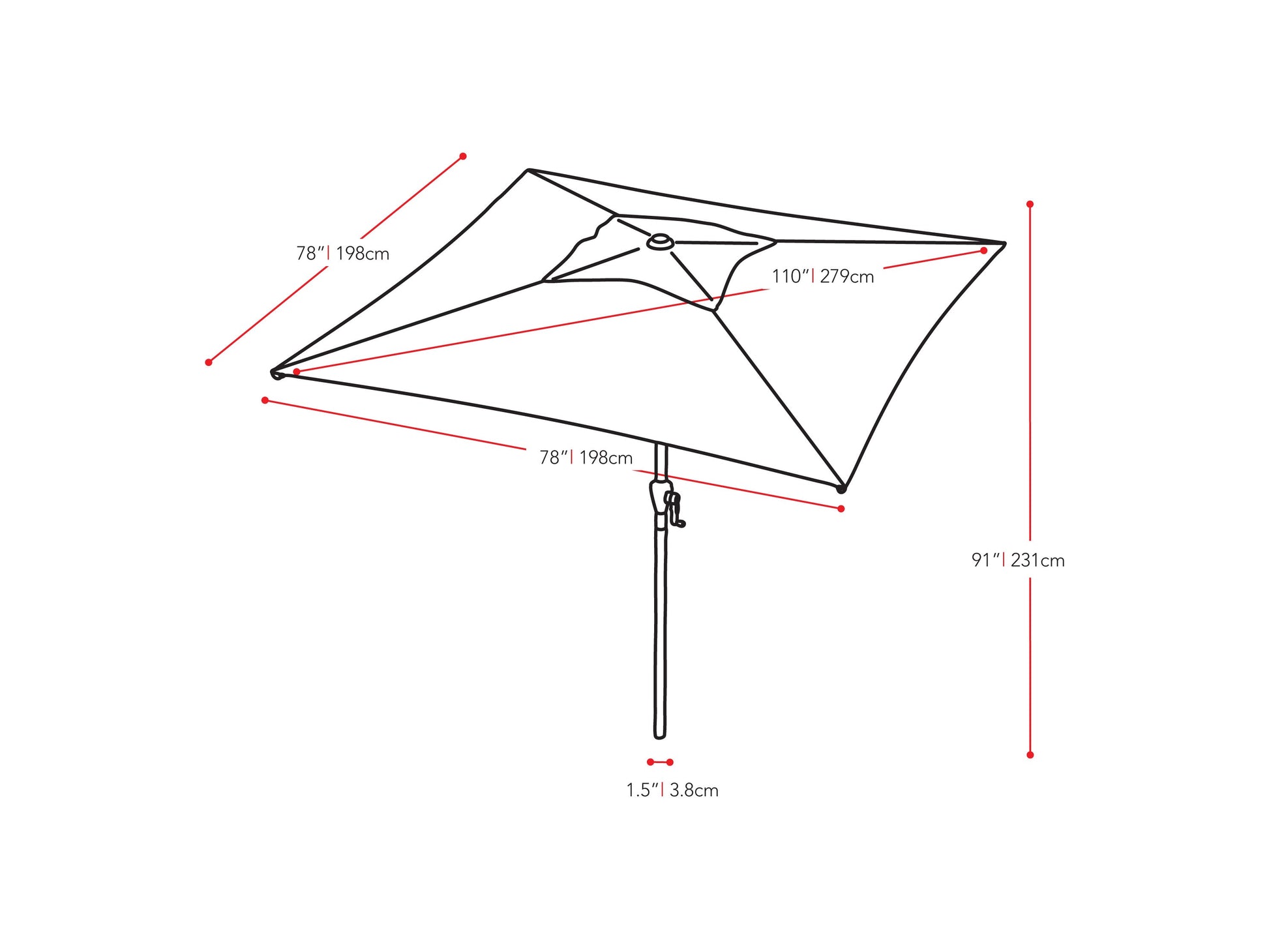 lime green square patio umbrella, tilting 300 Series measurements diagram CorLiving#color_lime-green