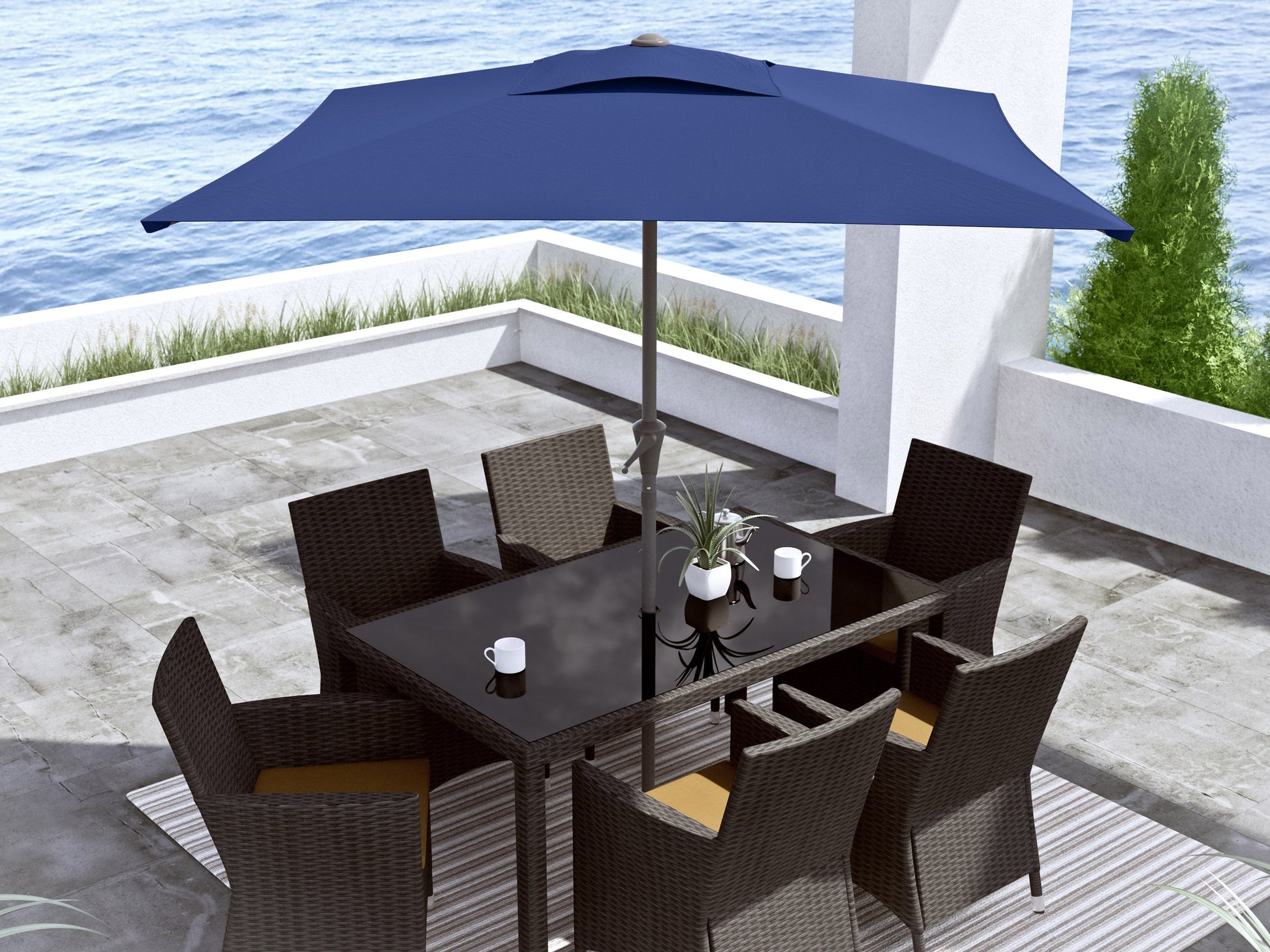 cobalt blue square patio umbrella, tilting 300 Series lifestyle scene CorLiving#color_cobalt-blue
