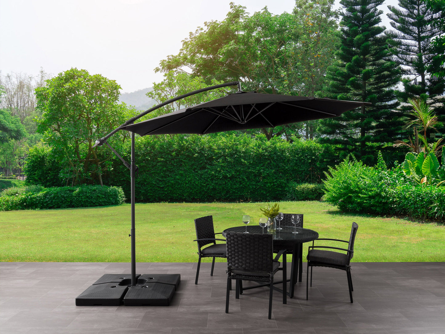 black offset patio umbrella 400 Series lifestyle scene CorLiving#color_black