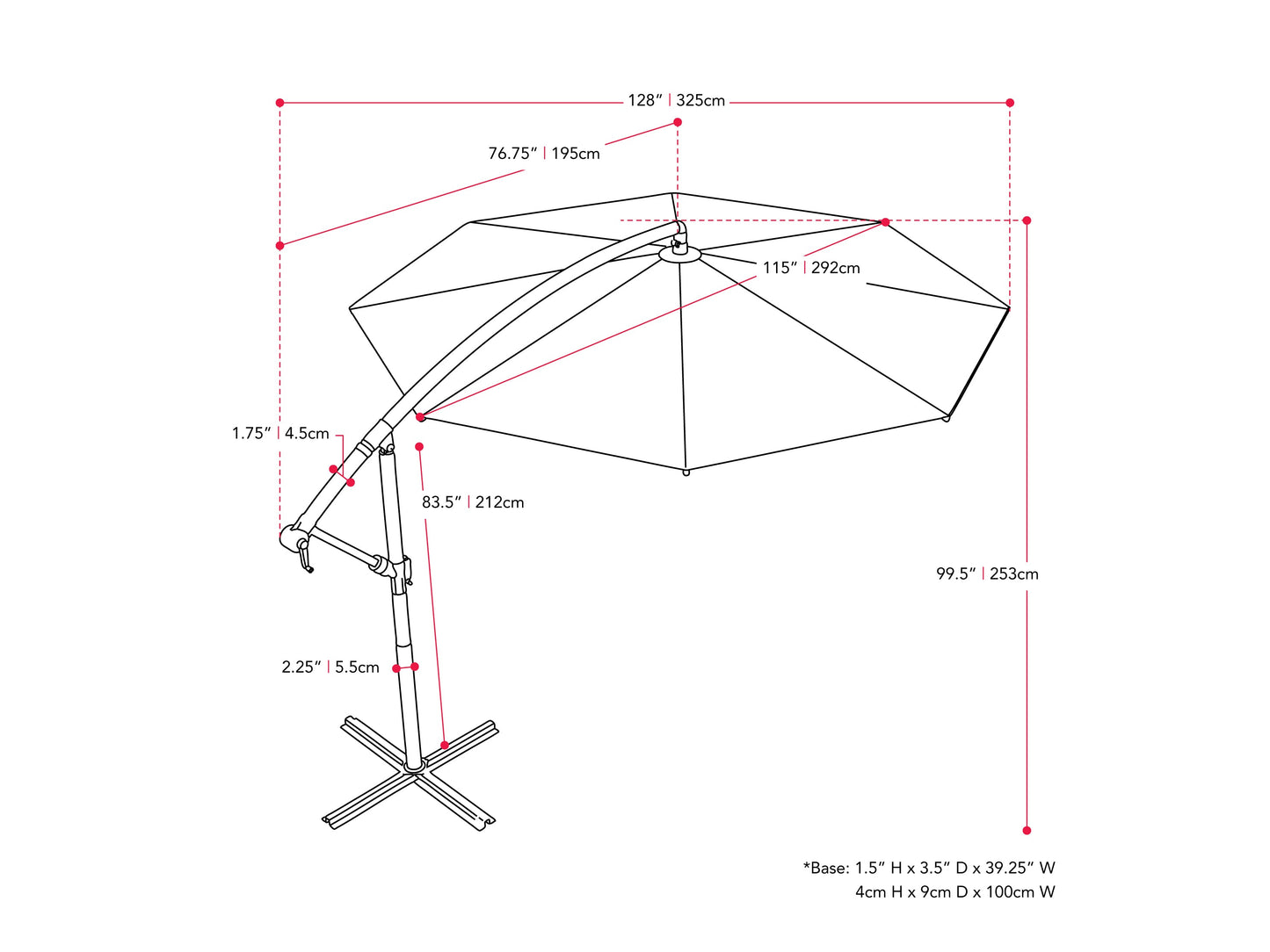 orange offset patio umbrella 400 Series measurements diagram CorLiving#color_orange
